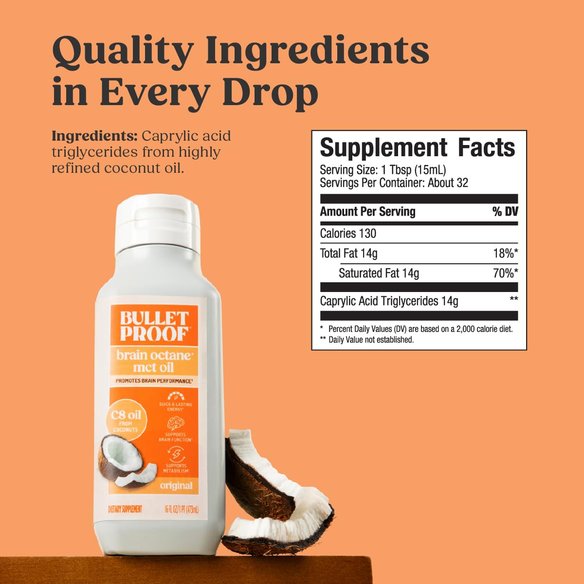 Bulletproof Brain Octane C8 MCT Oil puro; sin aditivos