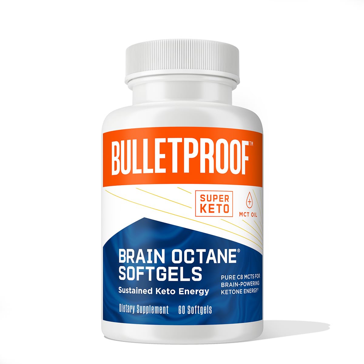 Botella de Bulletproof Brain Octane Softgels para energía sostenida.