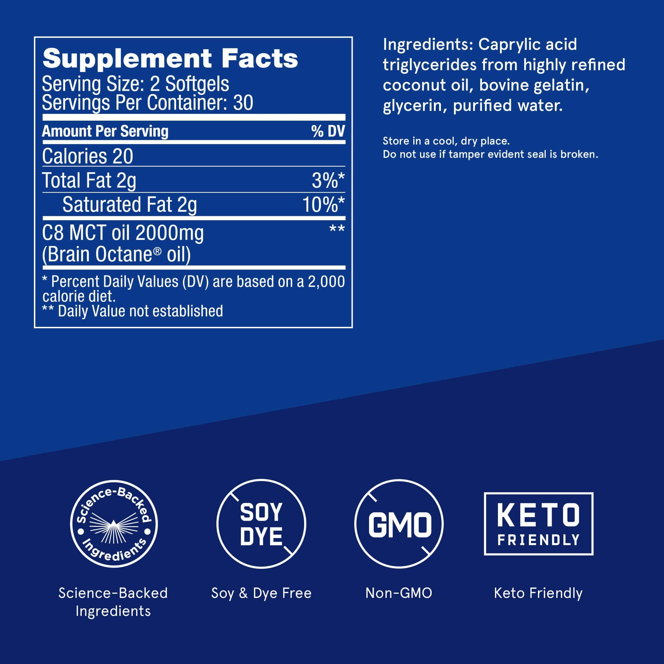 Bulletproof Brain Octane Softgels cápsulas listas para viaje.