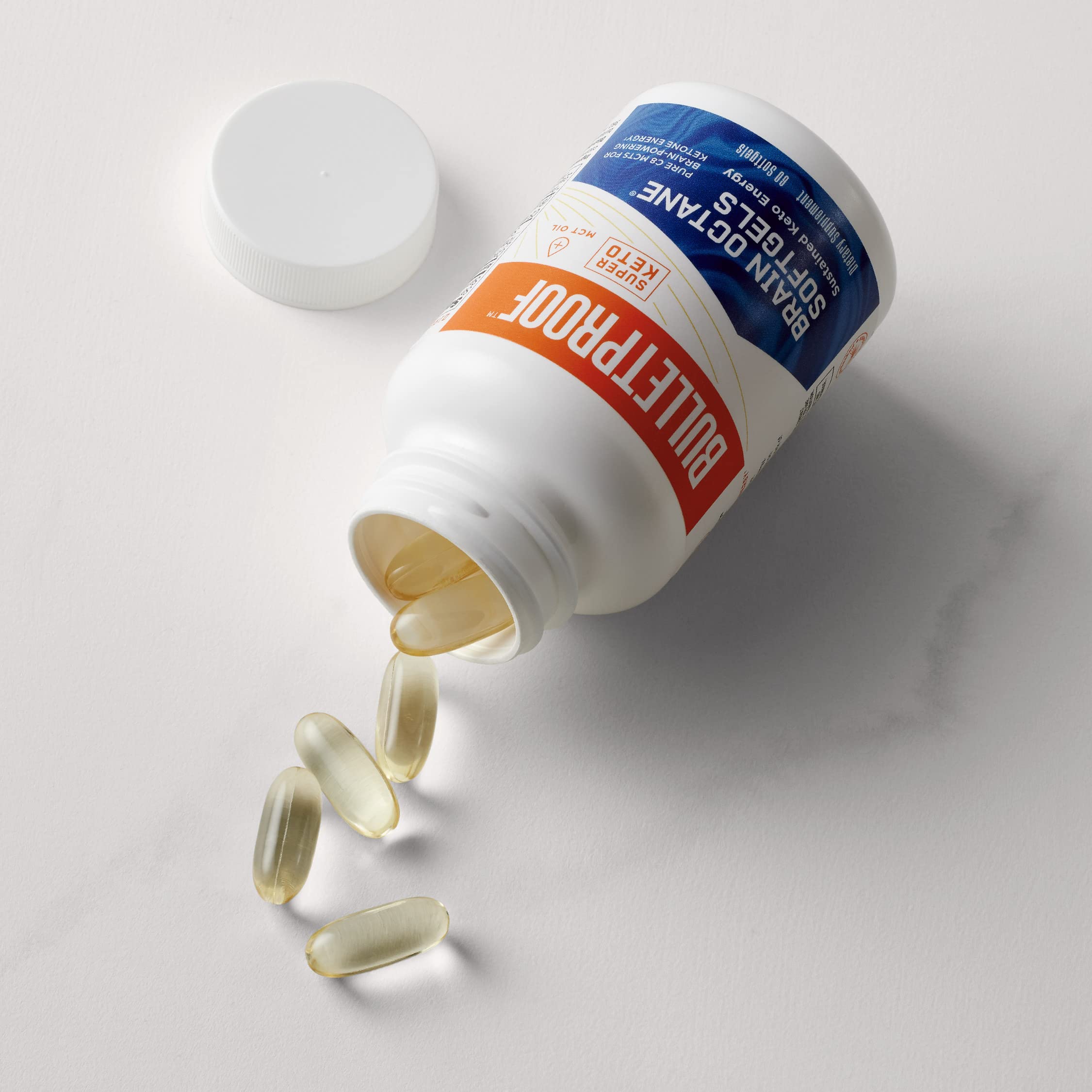 Bulletproof Brain Octane Softgels empaque compacto para viajar.