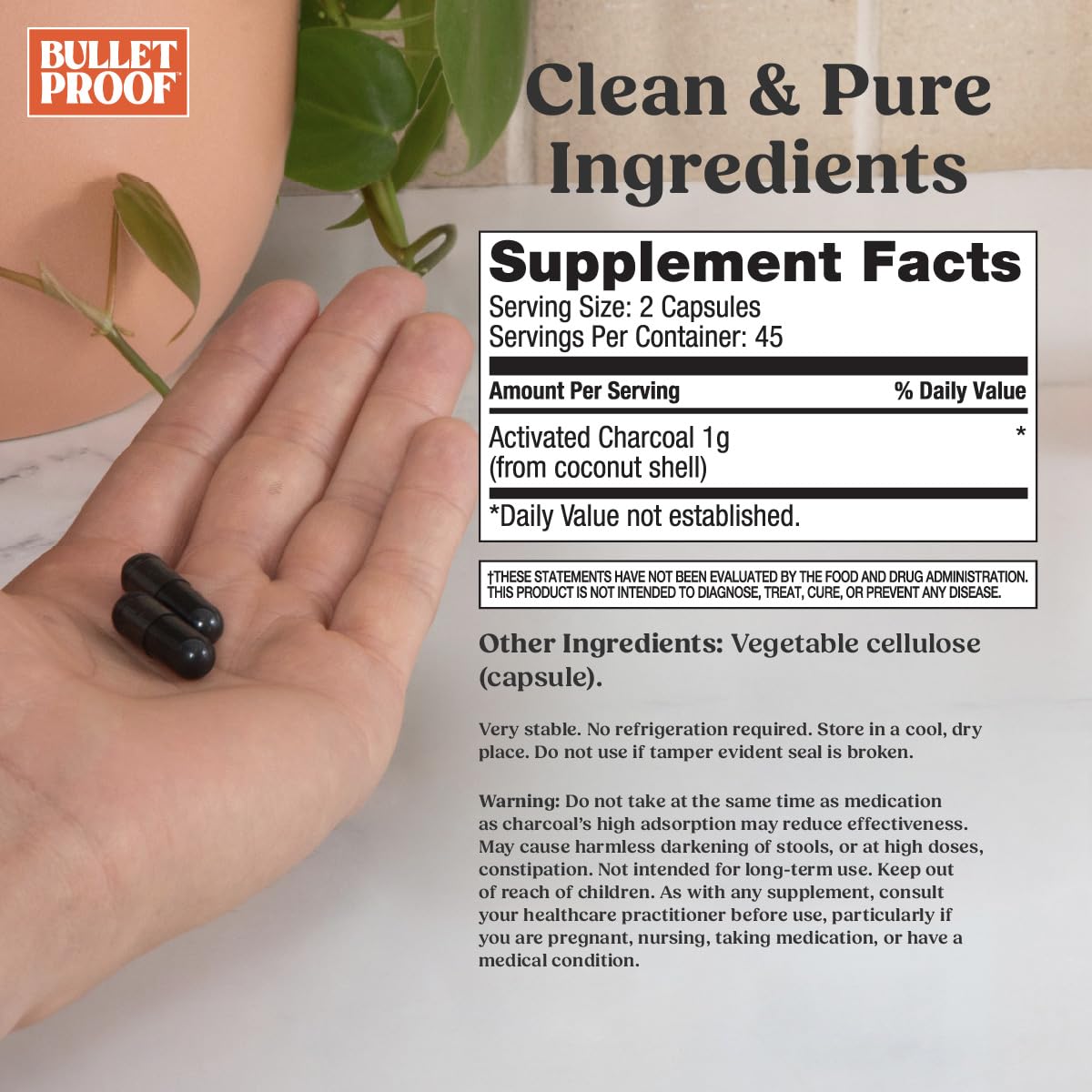 Bulletproof cápsulas carbón activado coco para apoyo digestivo tras comidas abundantes.