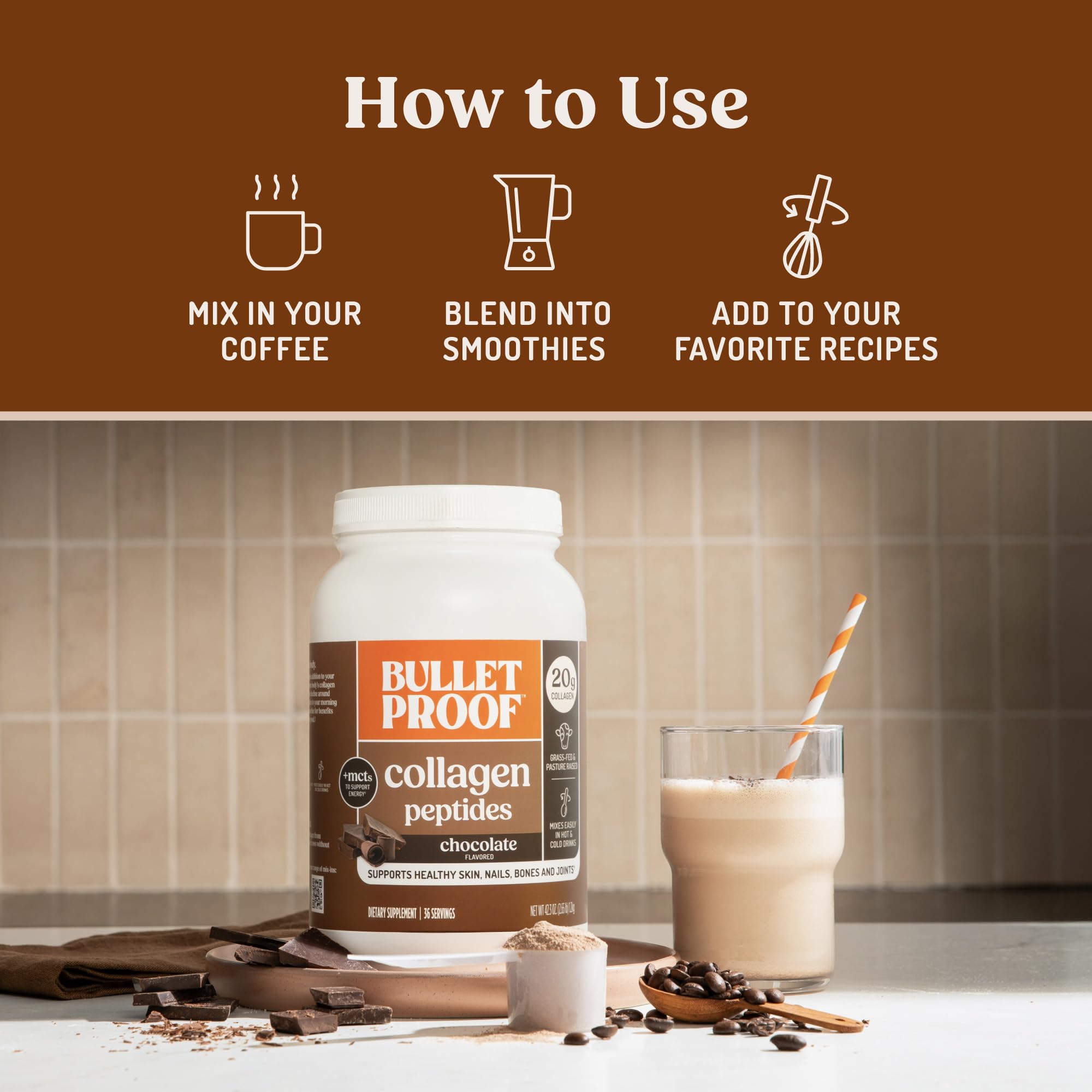 Bulletproof colágeno con MCT para bebidas cremosas y nutritivas
