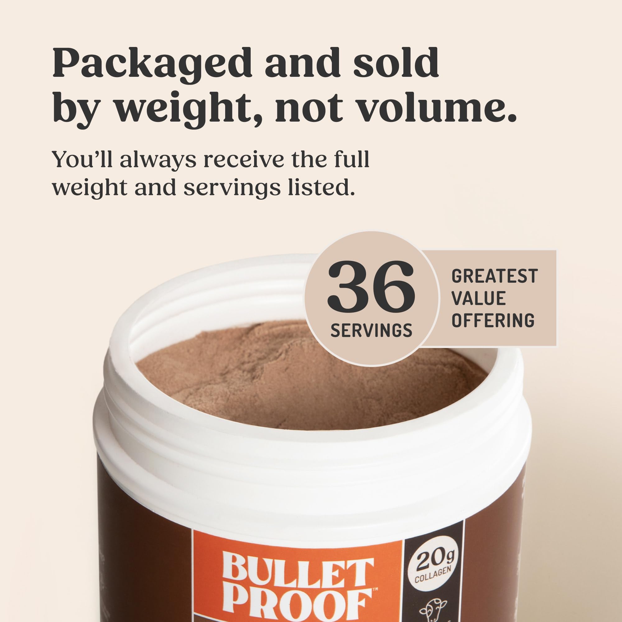 Bulletproof tarro grande facilita dosis diarias sin reposiciones
