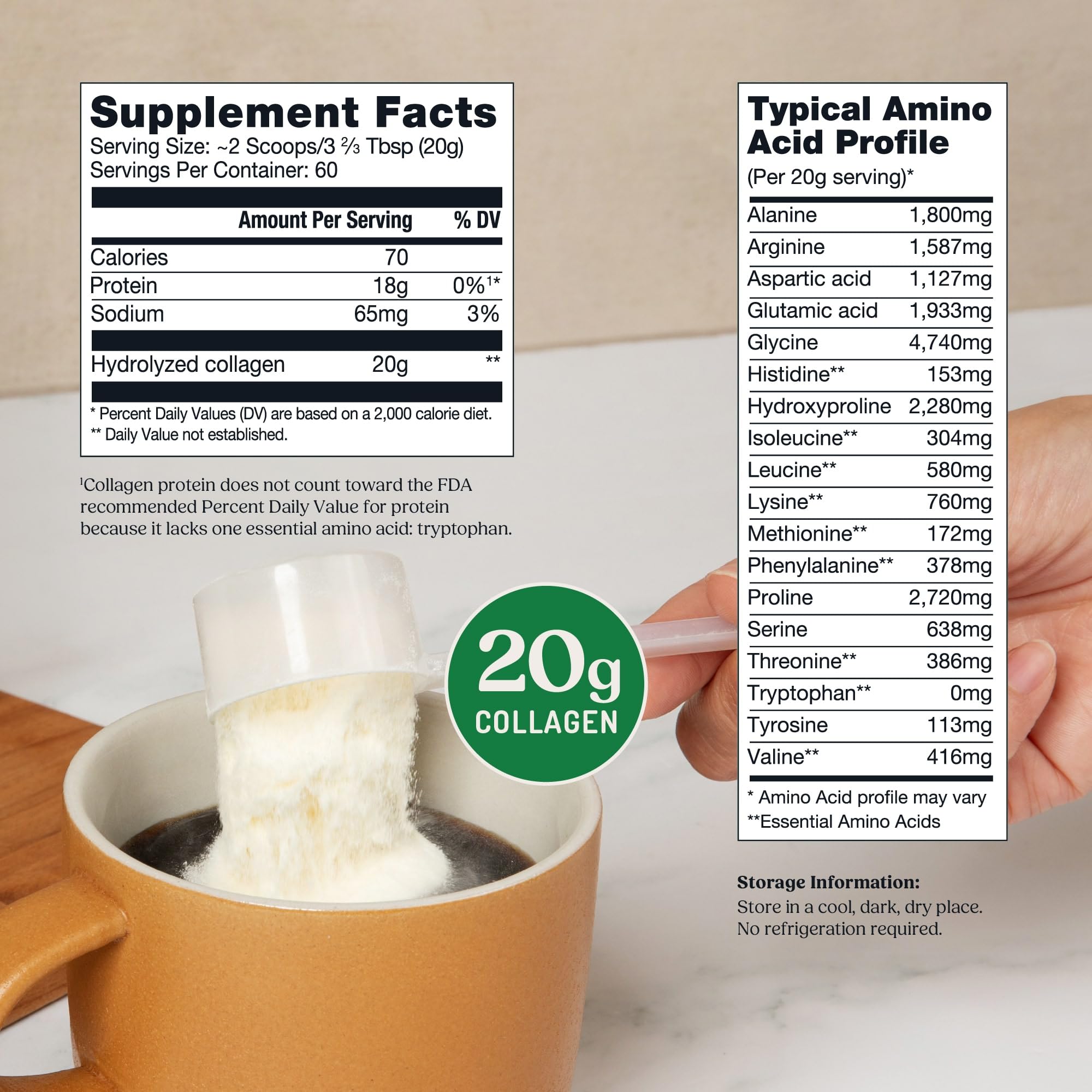 Bulletproof Collagen Peptidos sin sabor, mezcla rápida en café caliente para articulaciones.