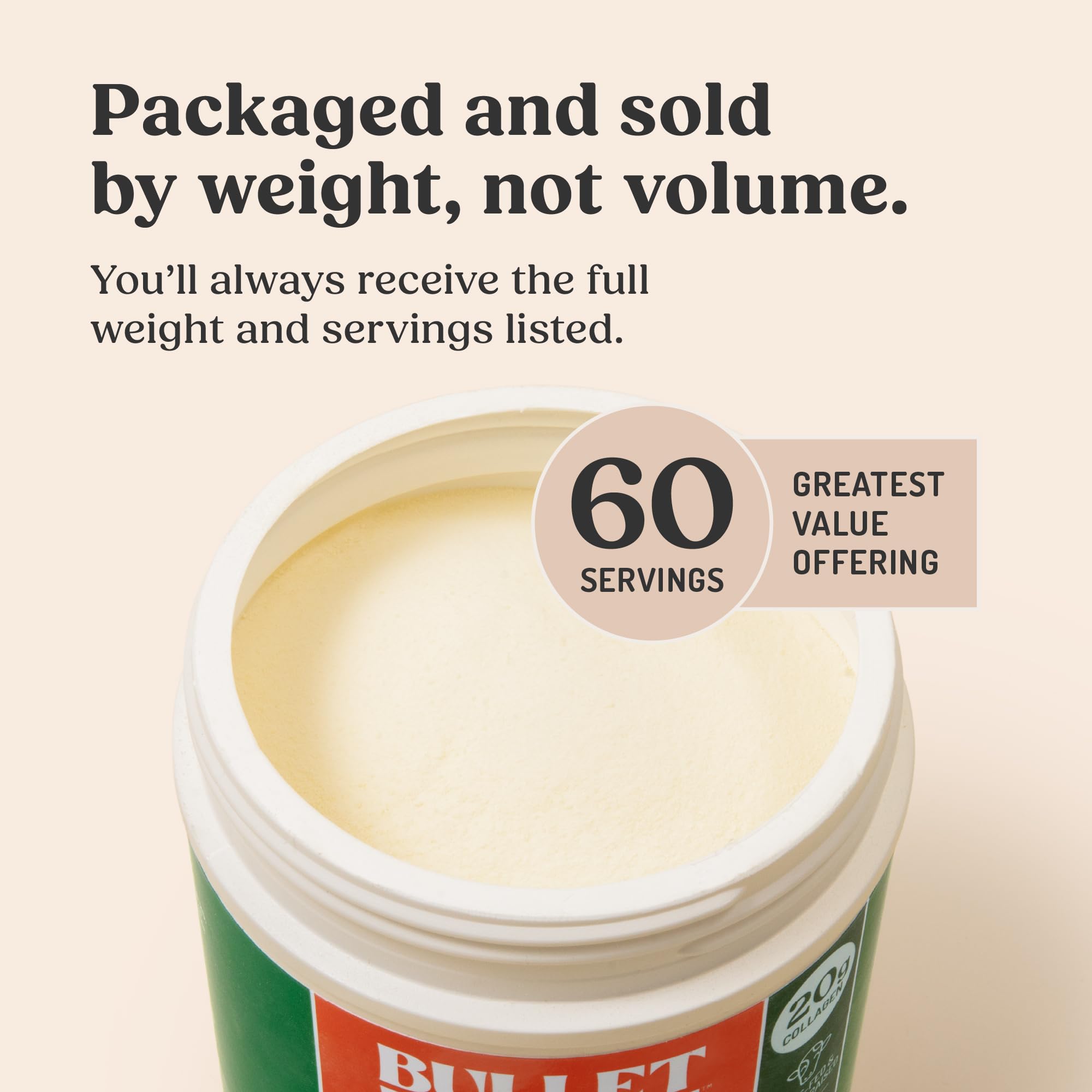 Bulletproof Collagen Peptidos sin sabor, uso diario para mantener articulaciones flexibles.