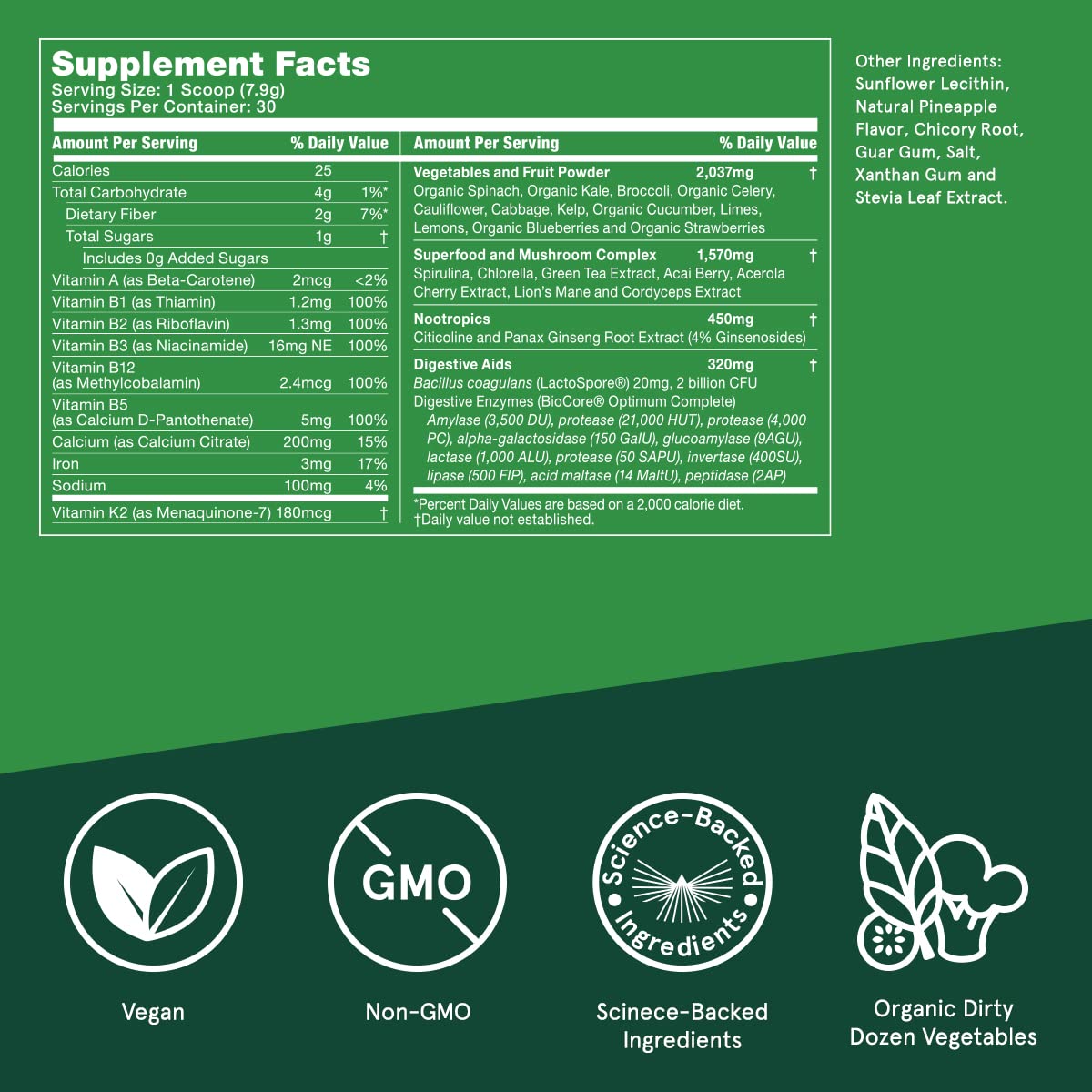 Bulletproof Greens cuchara medidora para la dosis diaria y energía