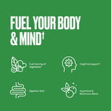 Bulletproof Greens etiqueta frontal, muestra nutrientes esenciales para la dieta diaria