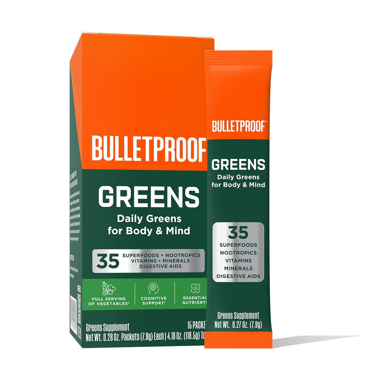 Bulletproof Greens sobres 15 dosis, aporte diario de vegetales