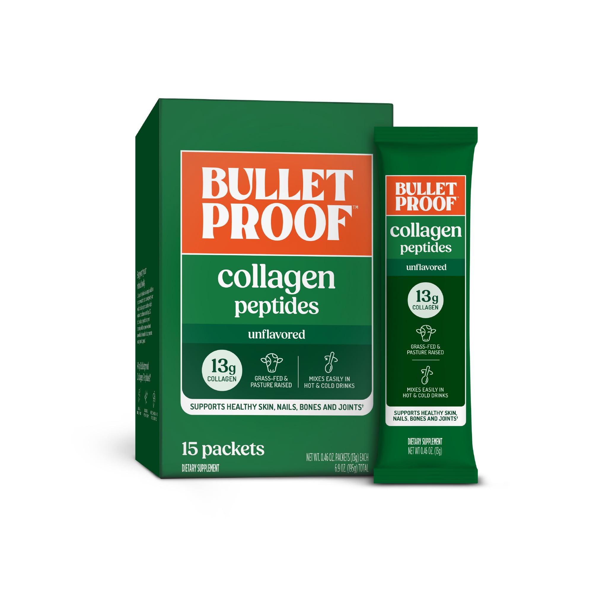 Bulletproof colágeno de pasto en sobres neutros para consumo diario