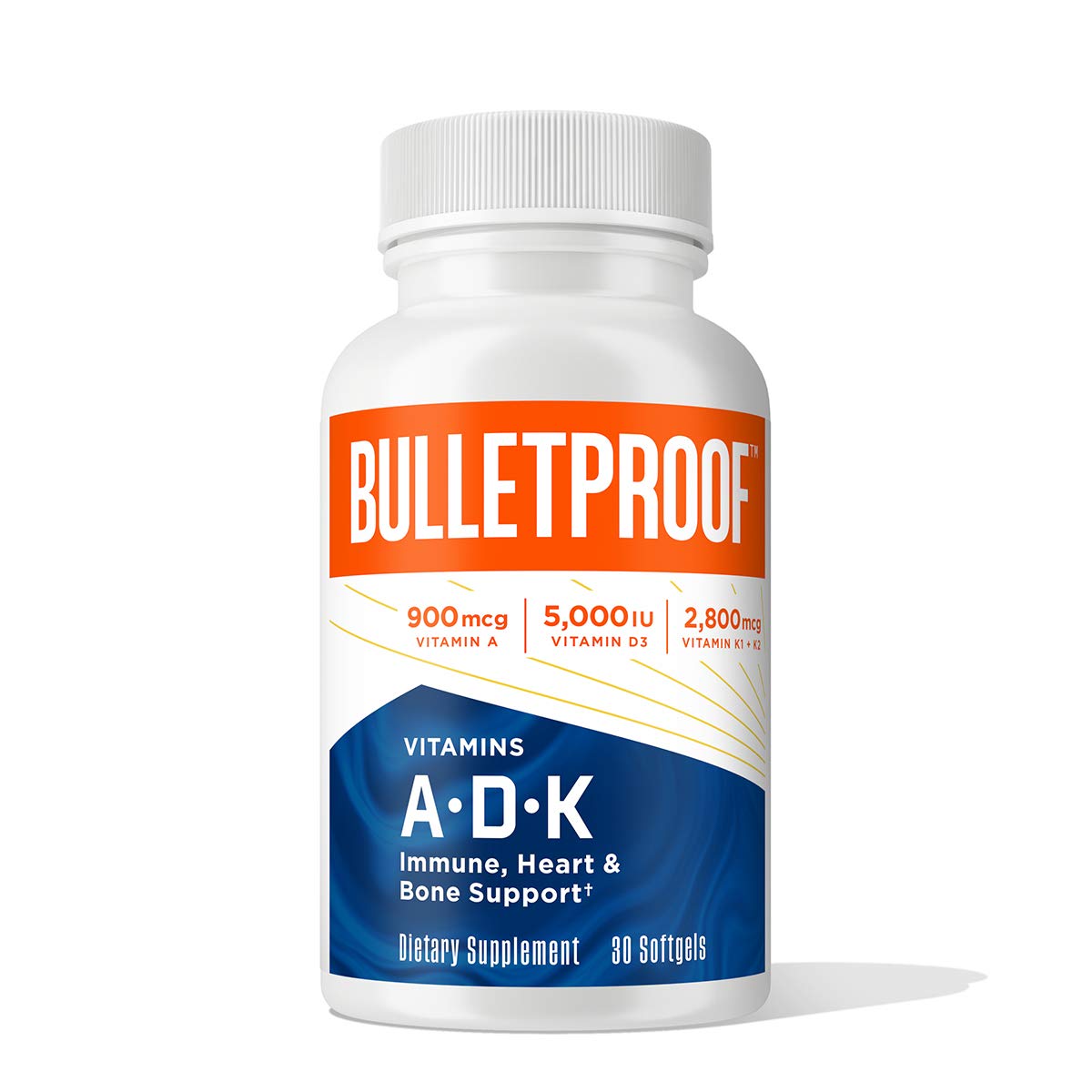 Bulletproof Vitaminas A-D-K Softgels en botella para bienestar general