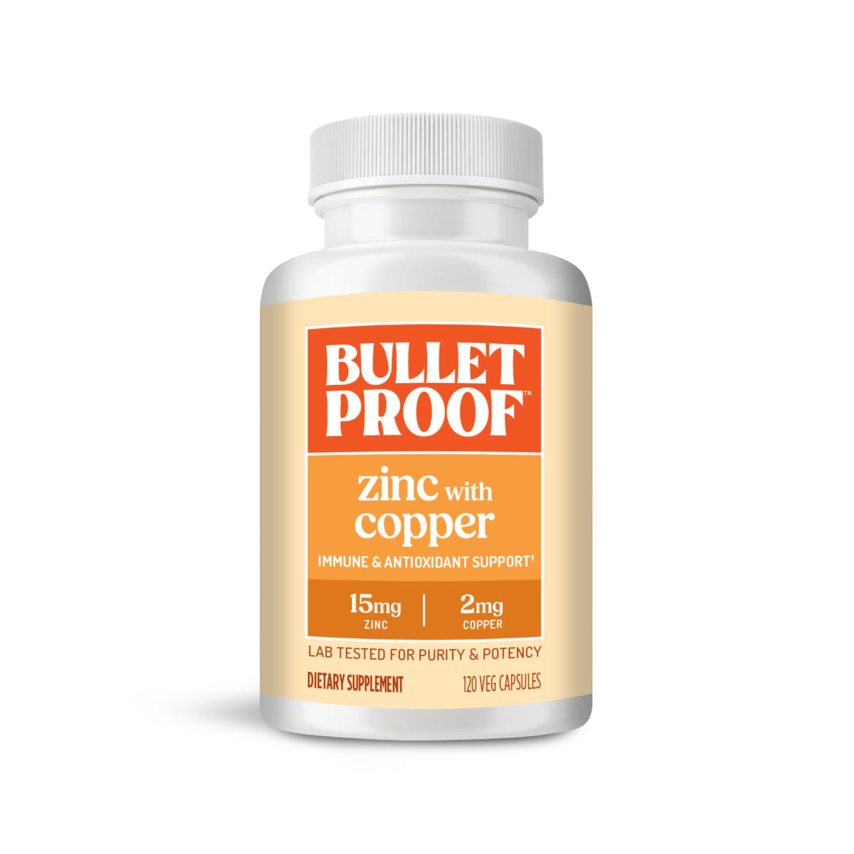 Bulletproof Zinc con Cobre: botella frontal para tomar diariamente con comida.