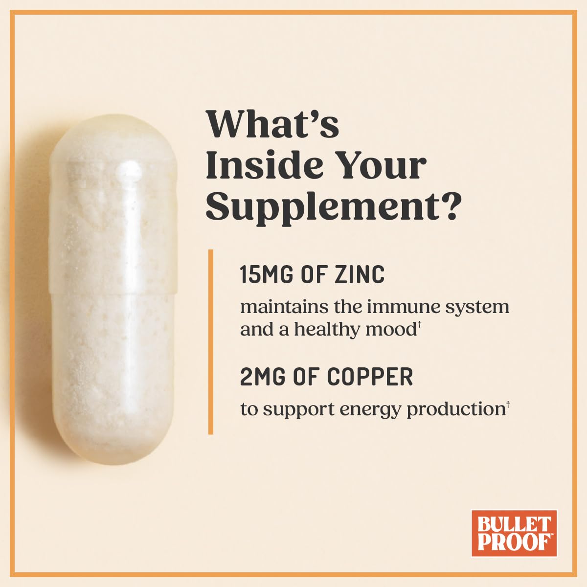 Bulletproof Zinc con Cobre: imagen de etiqueta de calidad y pureza.