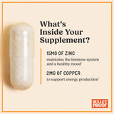 Bulletproof Zinc con Cobre: imagen de etiqueta de calidad y pureza.