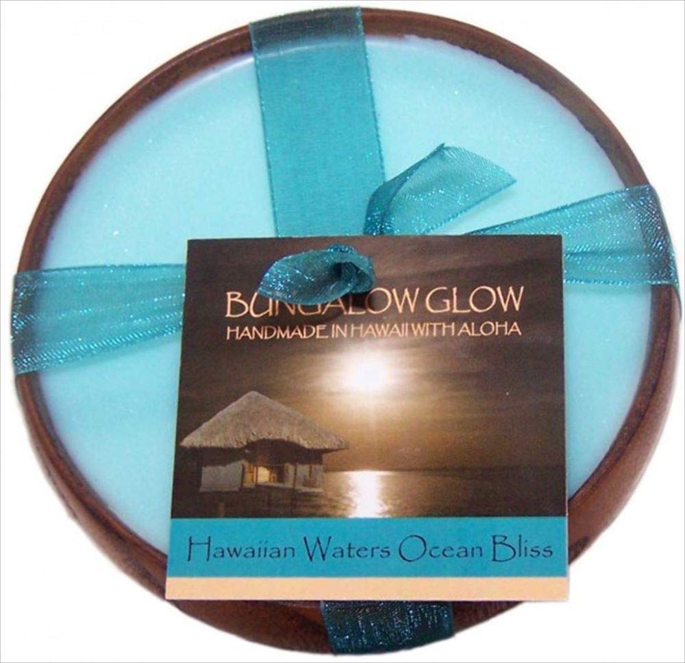 Bungalow Glow Hawaii vela de madera Hawaiian Waters, aroma a aguas tropicales para ambientar la habitación.