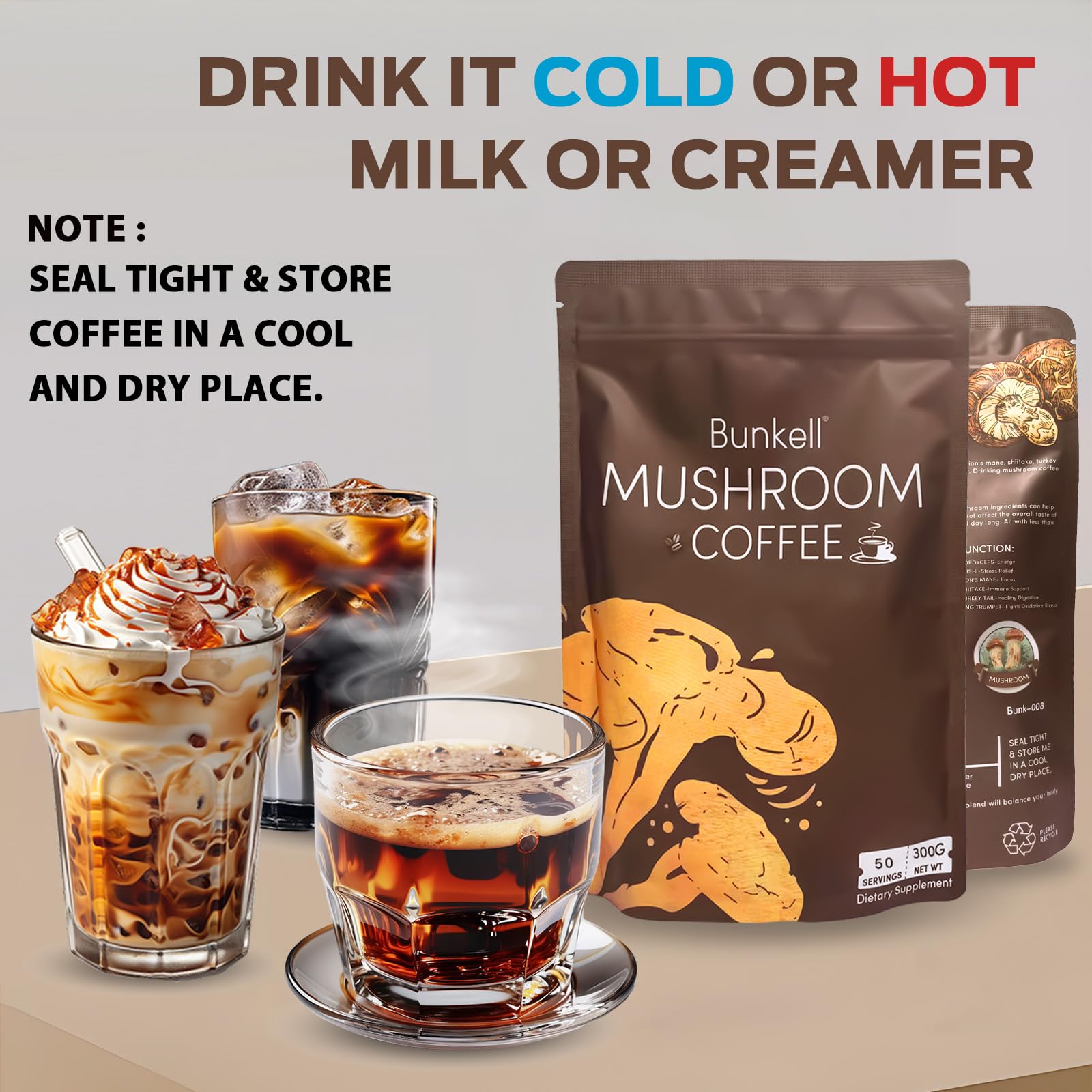 Bunkell Café hongo Pleurotus eryngii: aroma intenso y cuerpo cremoso.