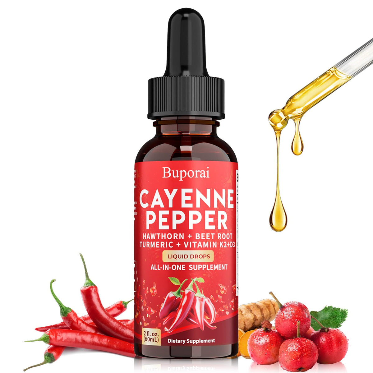 Gotas de pimiento cayena de Buporai para bienestar diario
