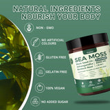 Etiqueta de Buporai Sea Moss 16-1 resaltando la fórmula de 16 plantas botánicas.