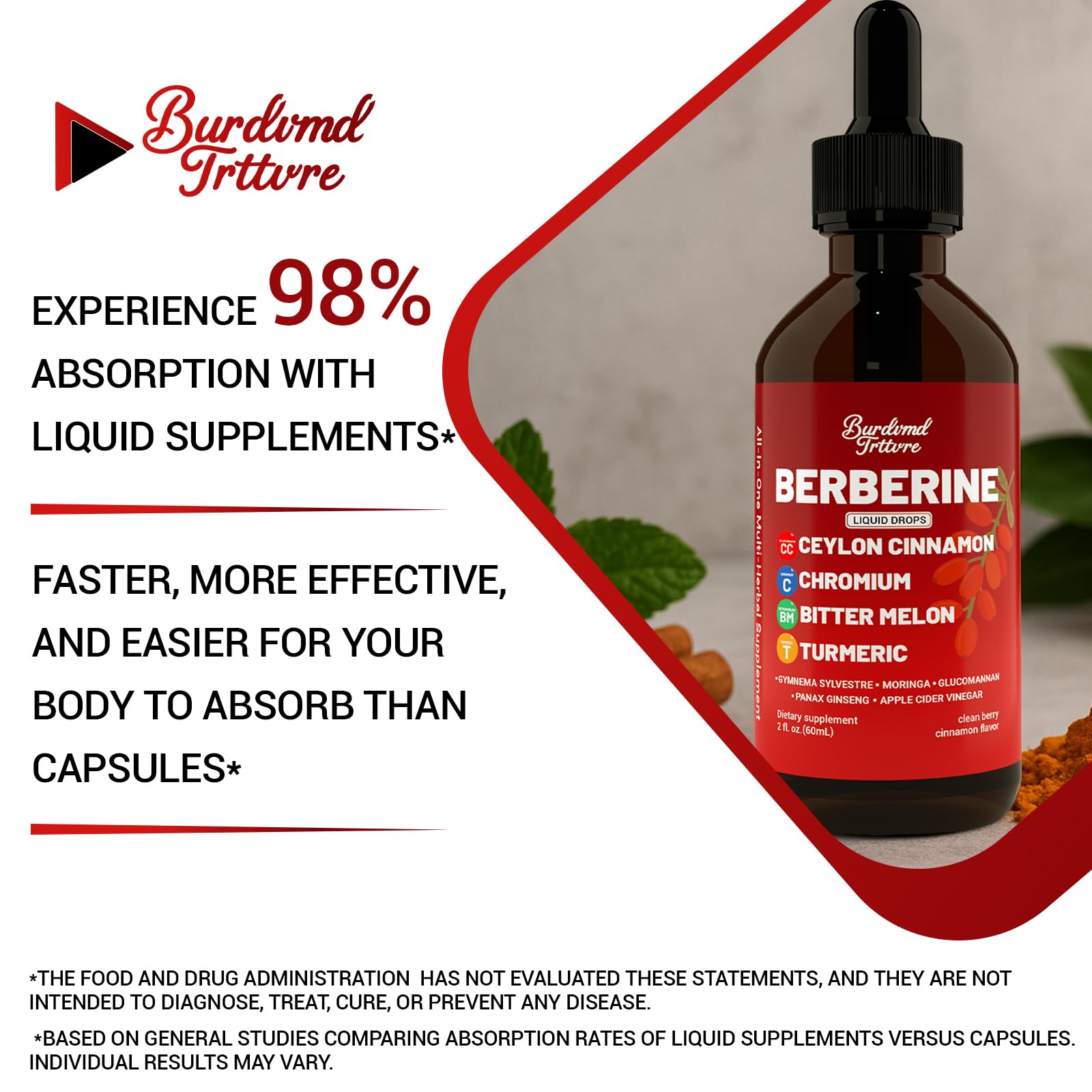 Berberina Gotas Burdvmd Trttvre, envase de 4 oz, práctico para uso diario.