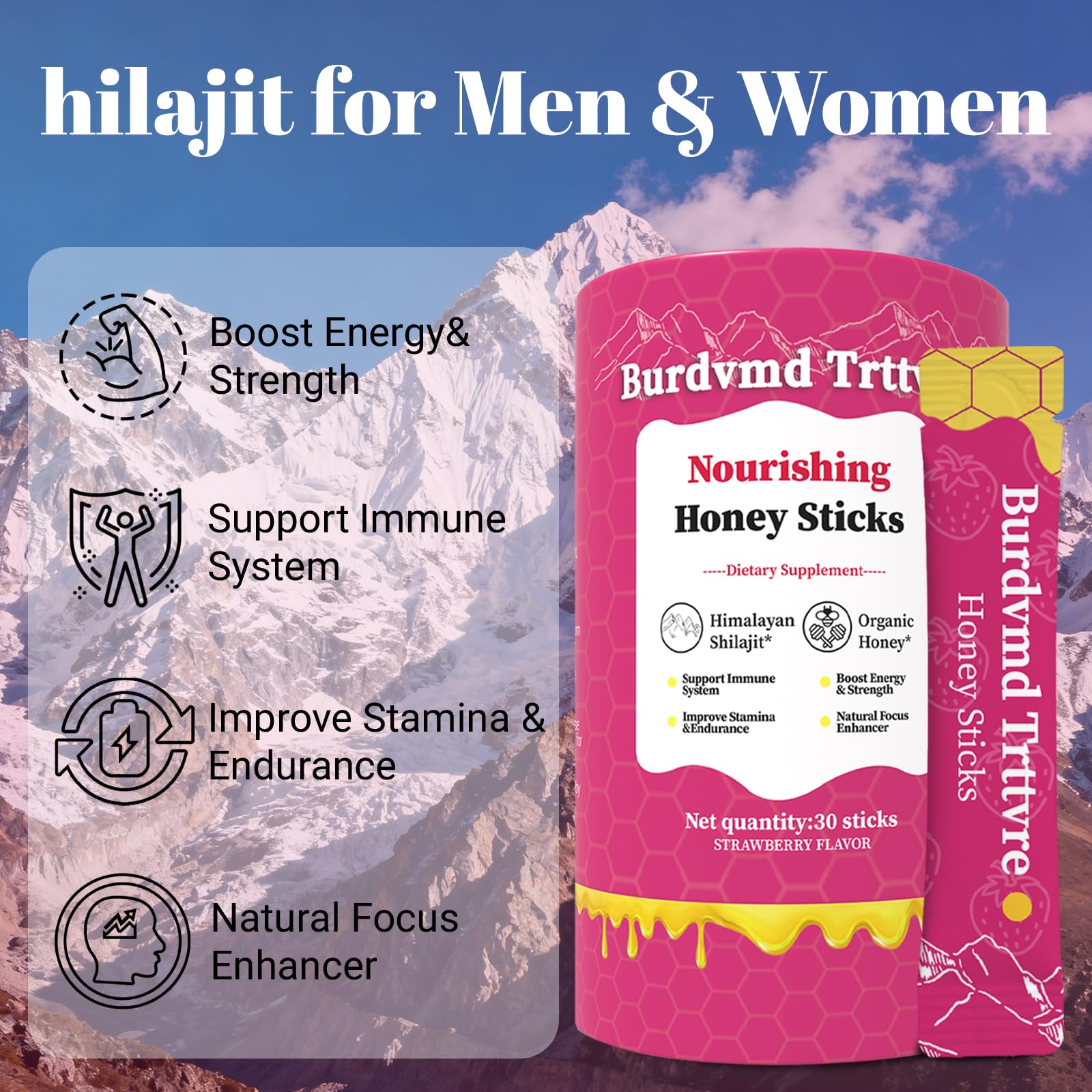 Burdvmd Trttvre Shilajit Honey Stick fresa, uso diario para mujeres con energía sostenida.