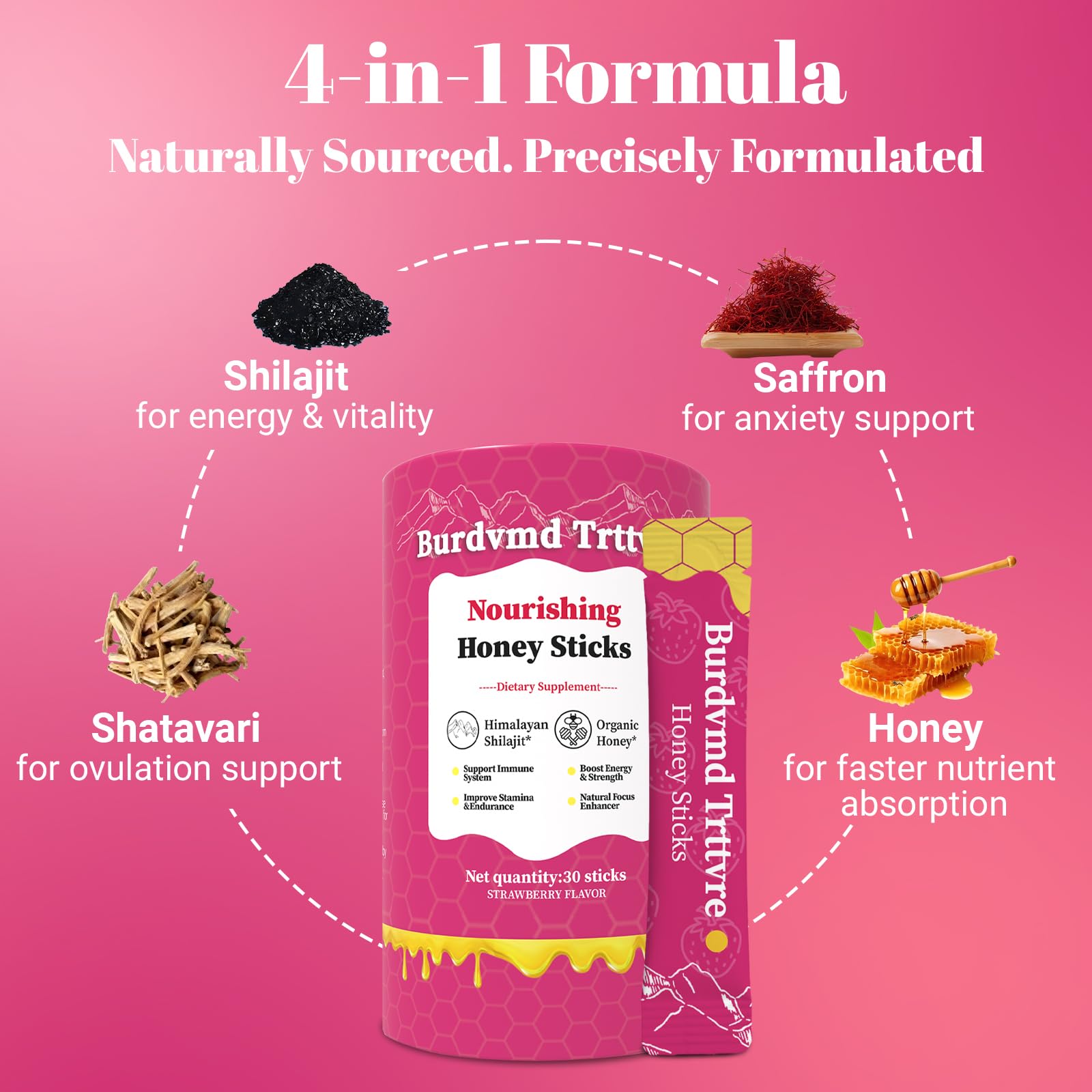 Burdvmd Trttvre Shilajit Honey Stick fresa, empaque portátil para consumo fuera de casa.