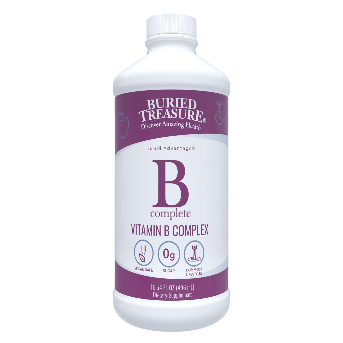 Buried Treasure B Complete: etiqueta de botella con lista de vitaminas B.