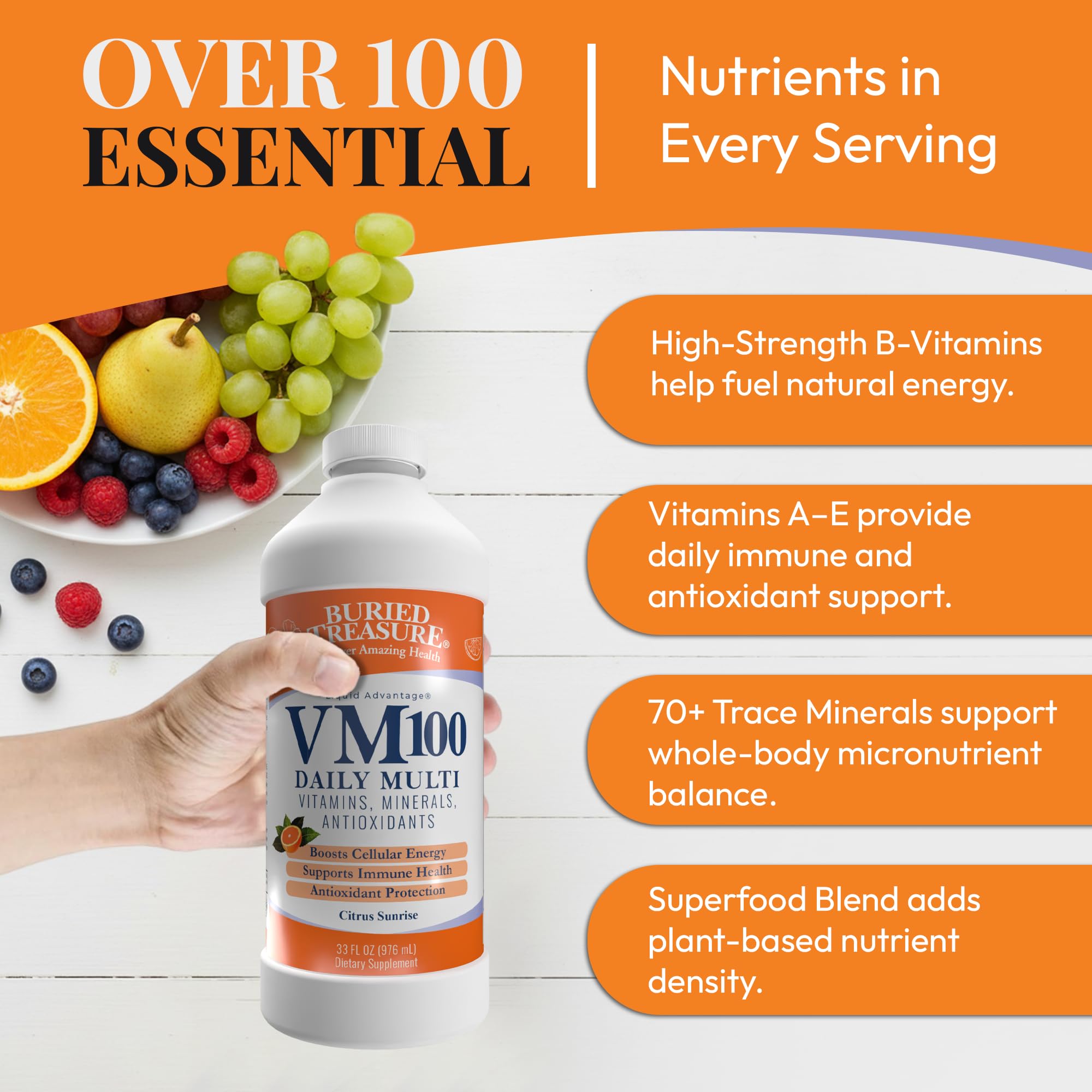 Buried Treasure VM100, etiqueta sabor naranja para empezar el día con gusto
