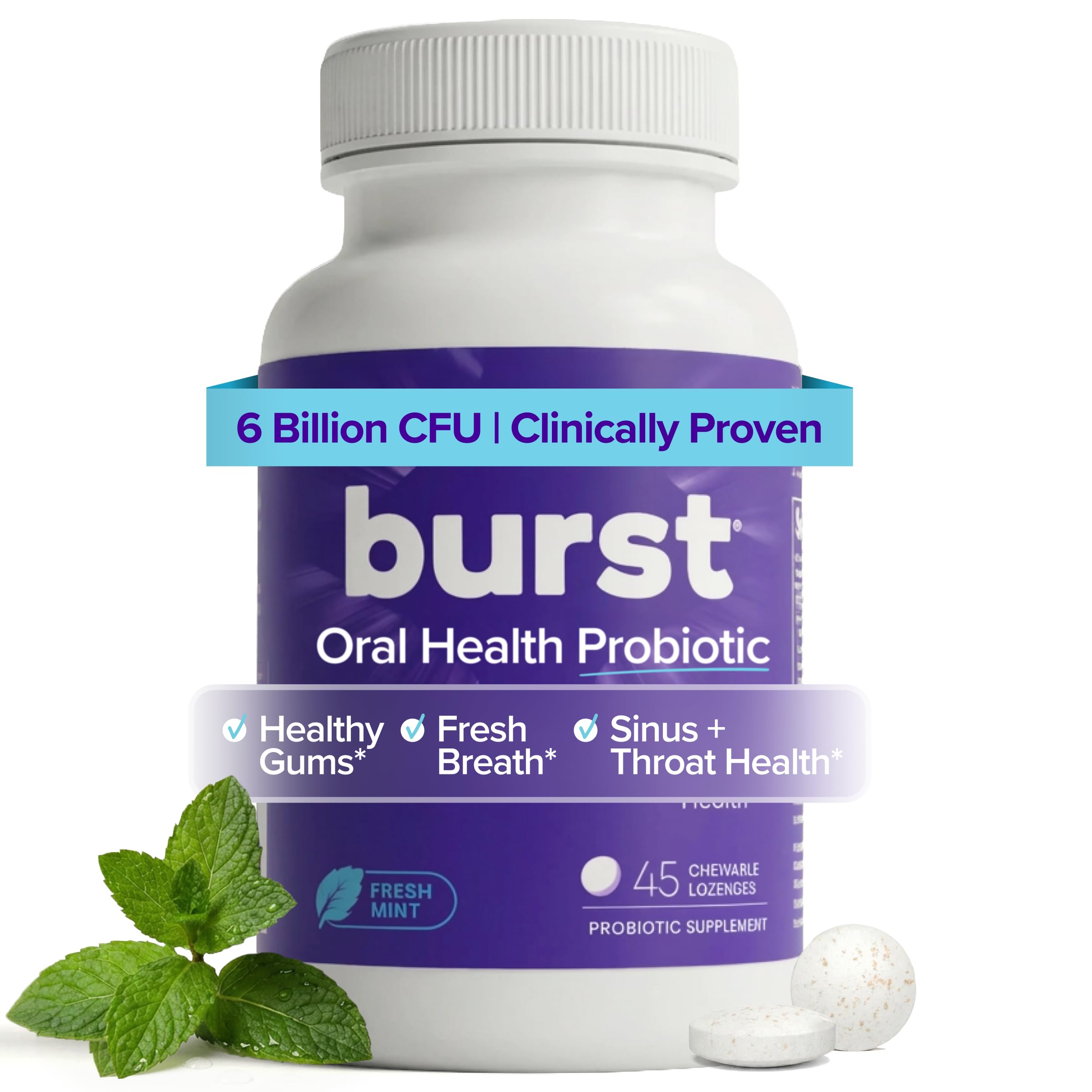 Burst Dental Probiotics tabletas menta para un aliento más fresco