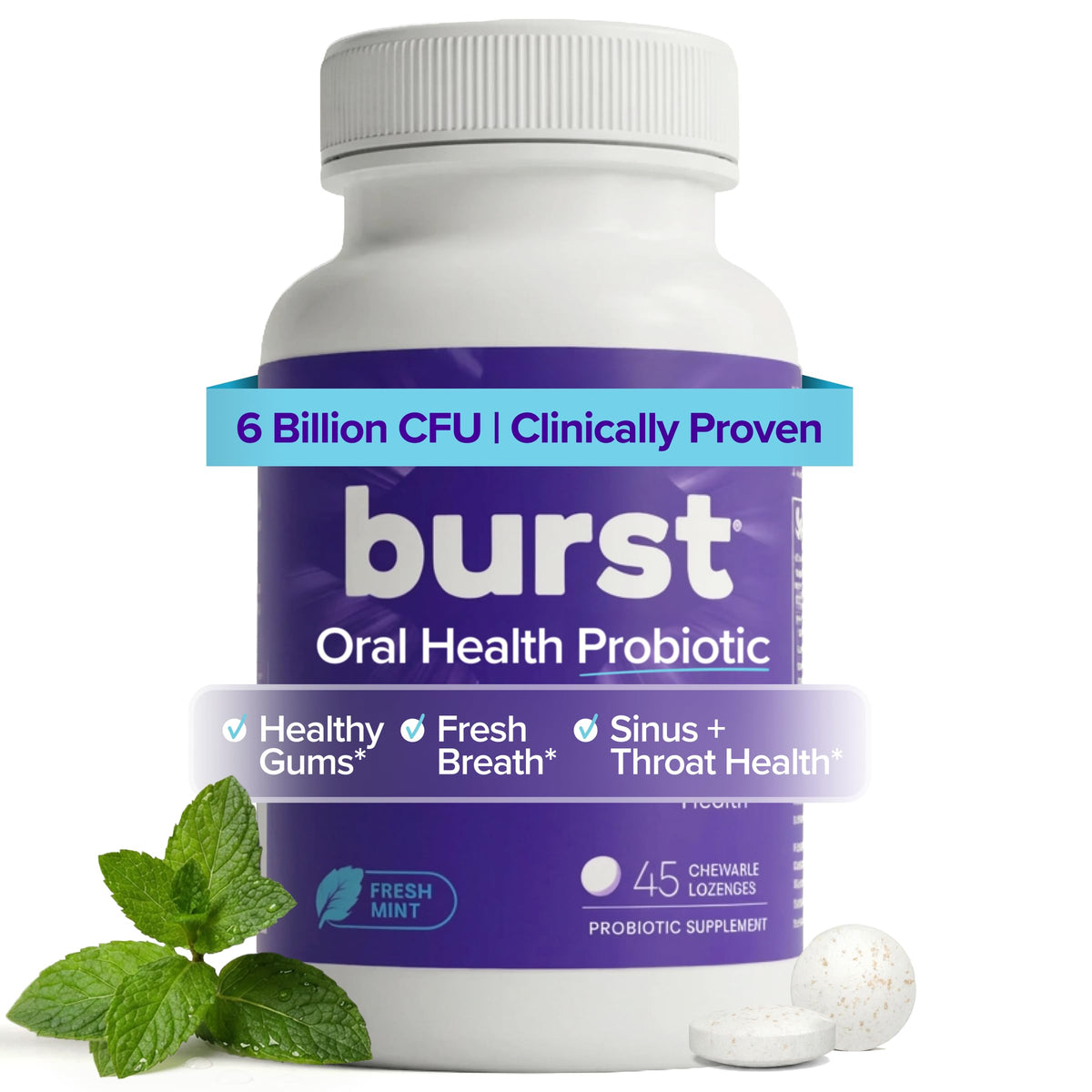 Burst Dental Probiotics tabletas menta para un aliento más fresco