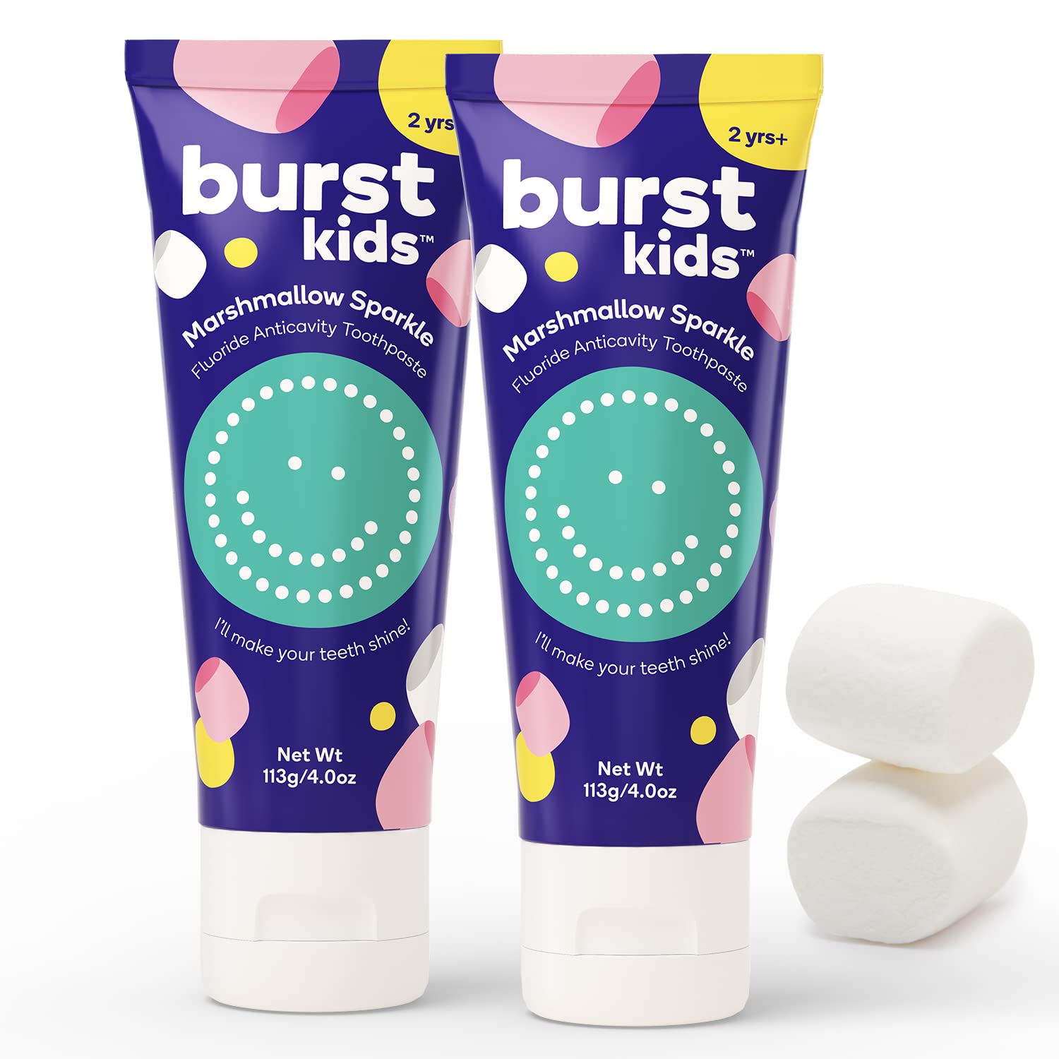 Burst Marshmallow Brillo para niños, empaque práctico y colorido