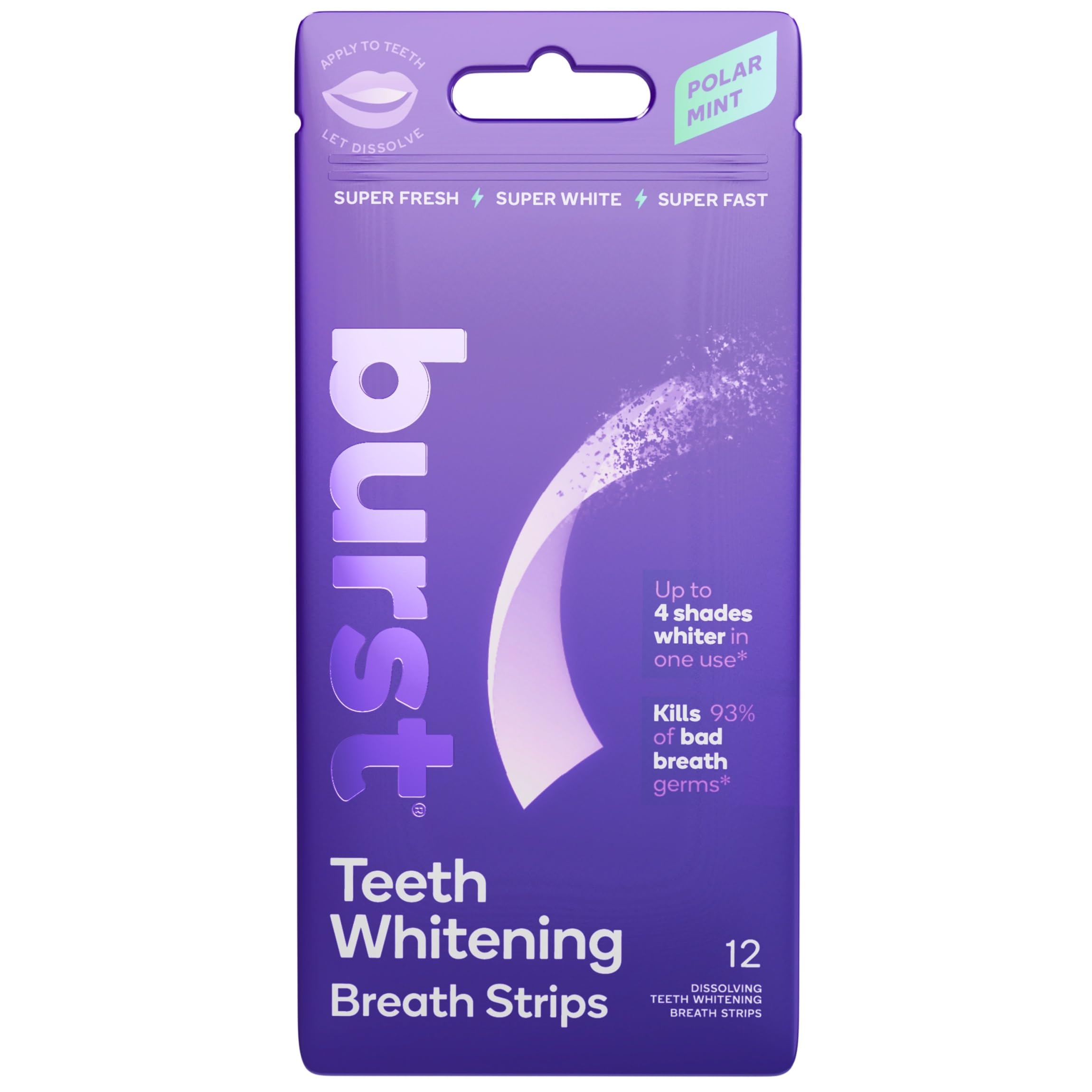 Burst Tiras Blanqueadoras con aliento polar menta en empaque para uso diario