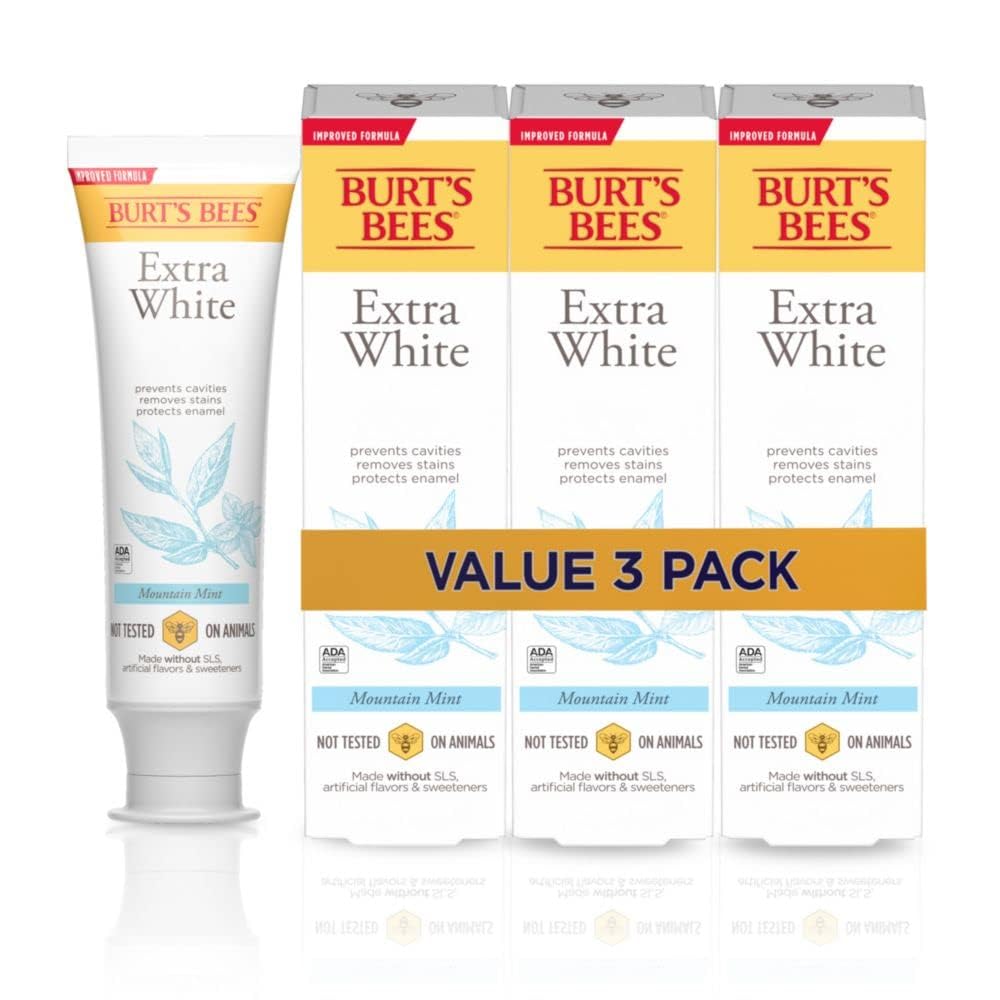 Pasta Burt's Bees Extra White pack3 con menta de montaña para aliento fresco