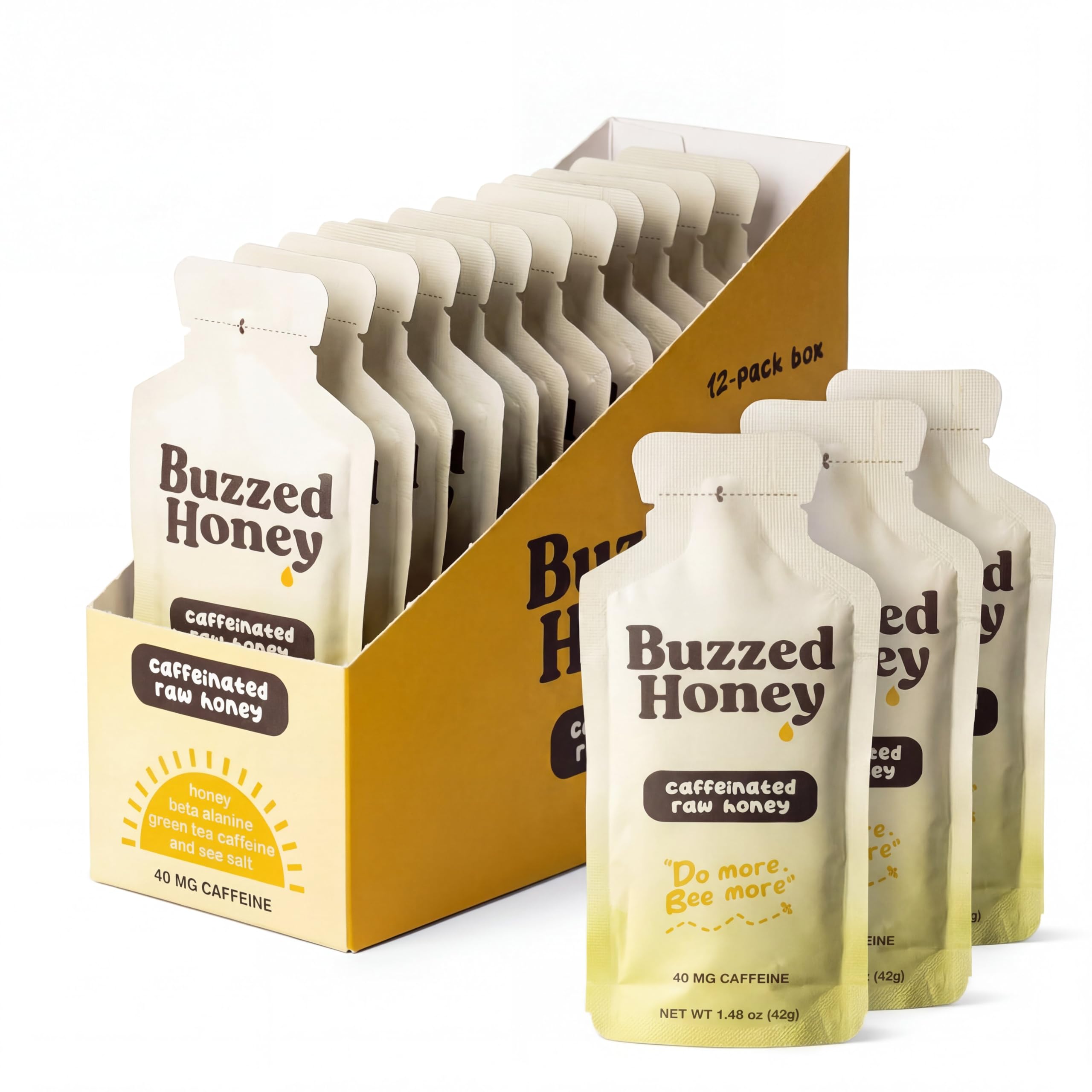 Buzzed Honey Go Packs: paquete 1oz de miel cruda para energía rápida.