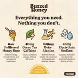 Buzzed Honey Go Packs: sin aditivos ni colorantes artificiales para una energía limpia.