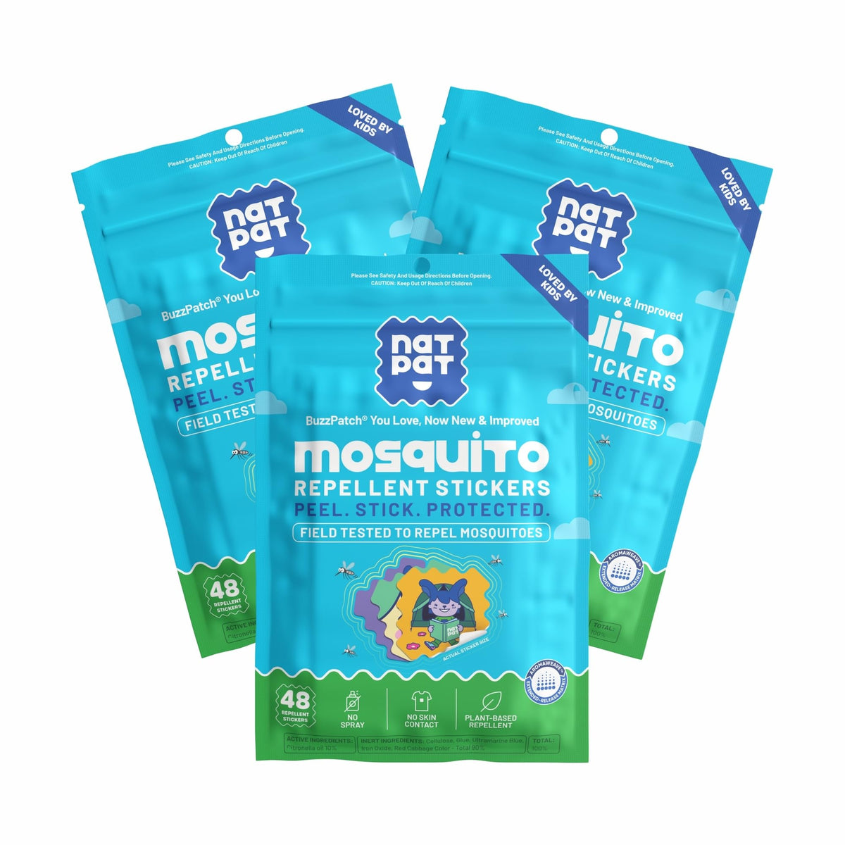 BuzzPatch parches antimosquitos para niños en pack3, protección fiable para salidas al aire libre.