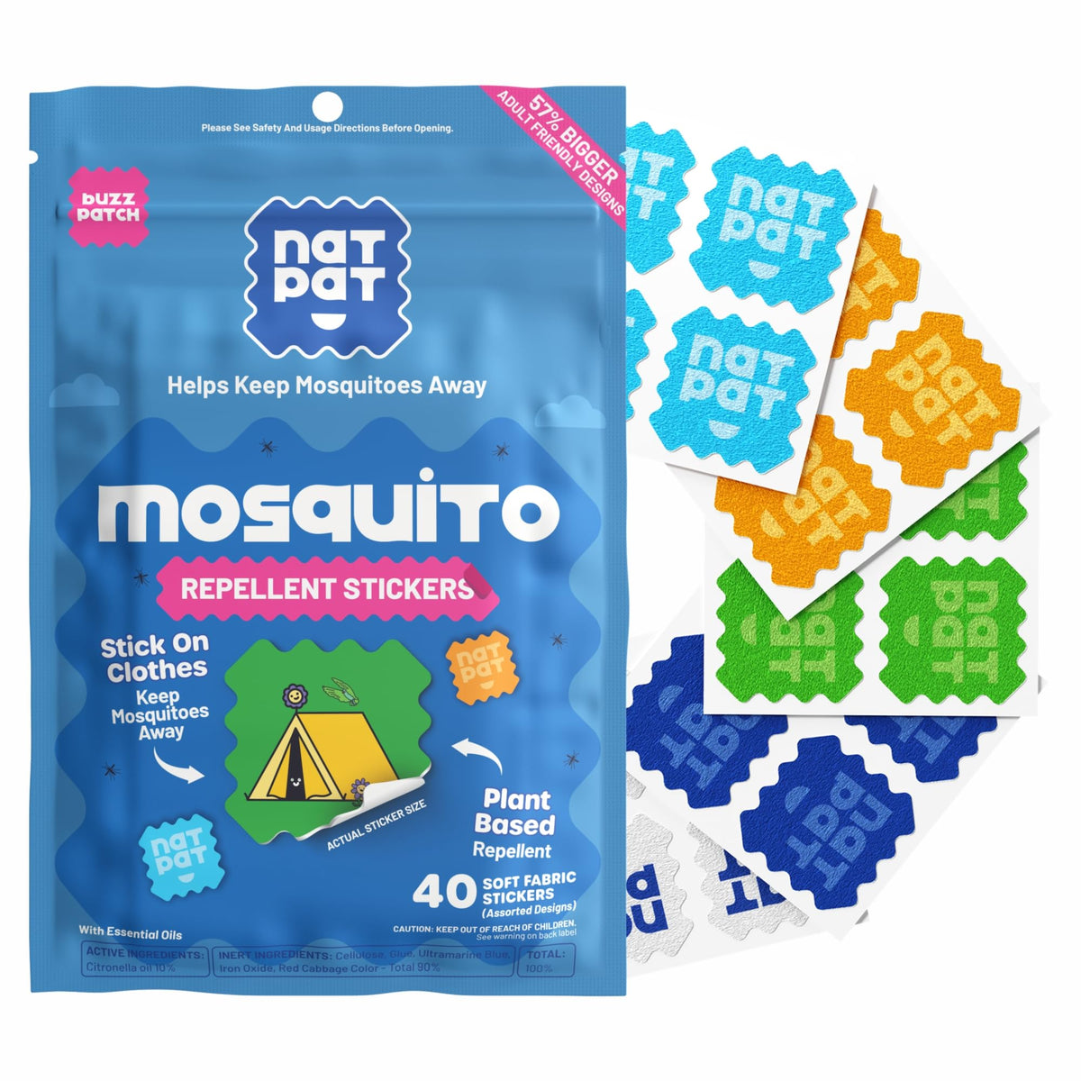 BuzzPatch parches mosquitos adultos: protección portátil para actividades al aire libre.