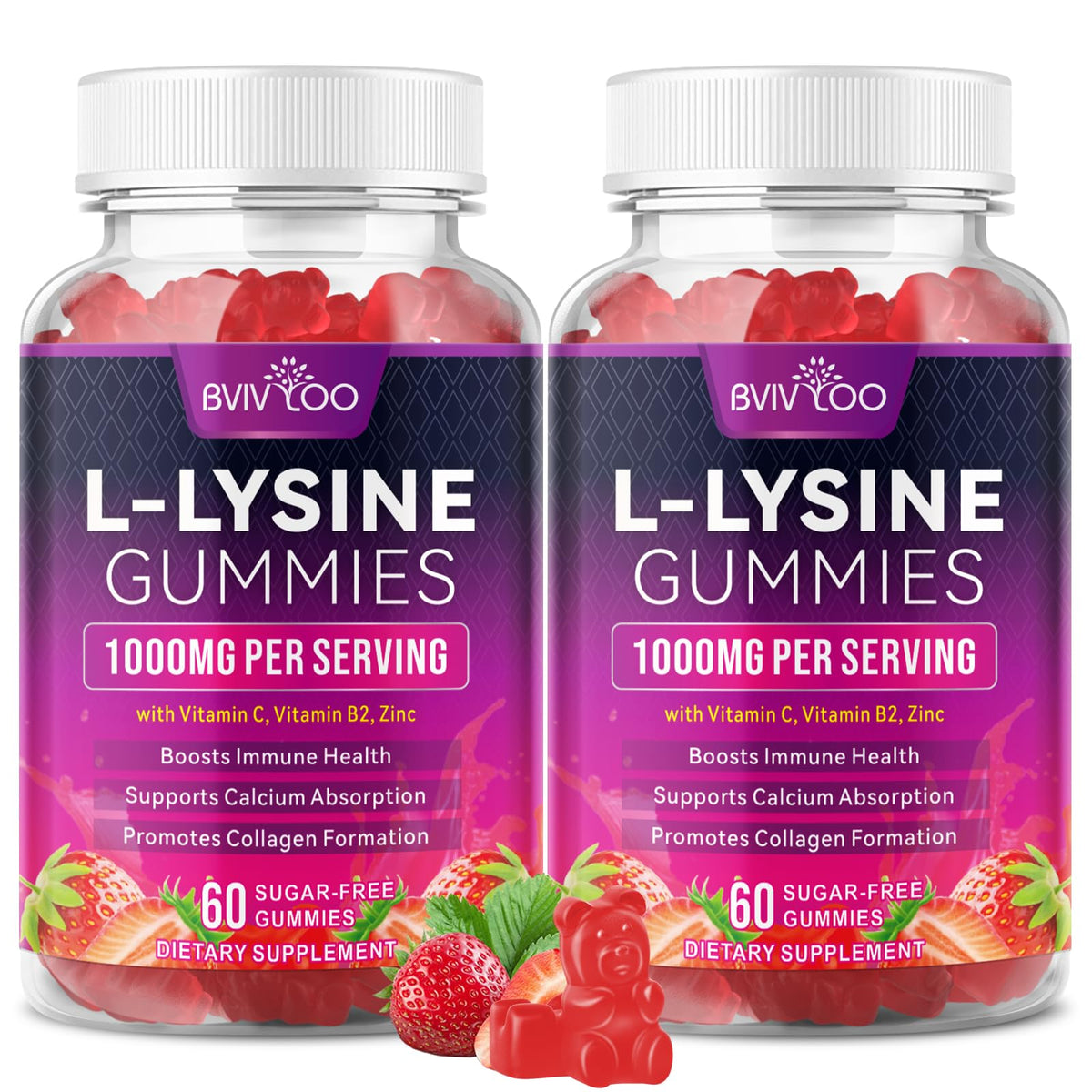 BVIVLOO gominolas de lisina 1000mg para apoyar la inmunidad diaria.