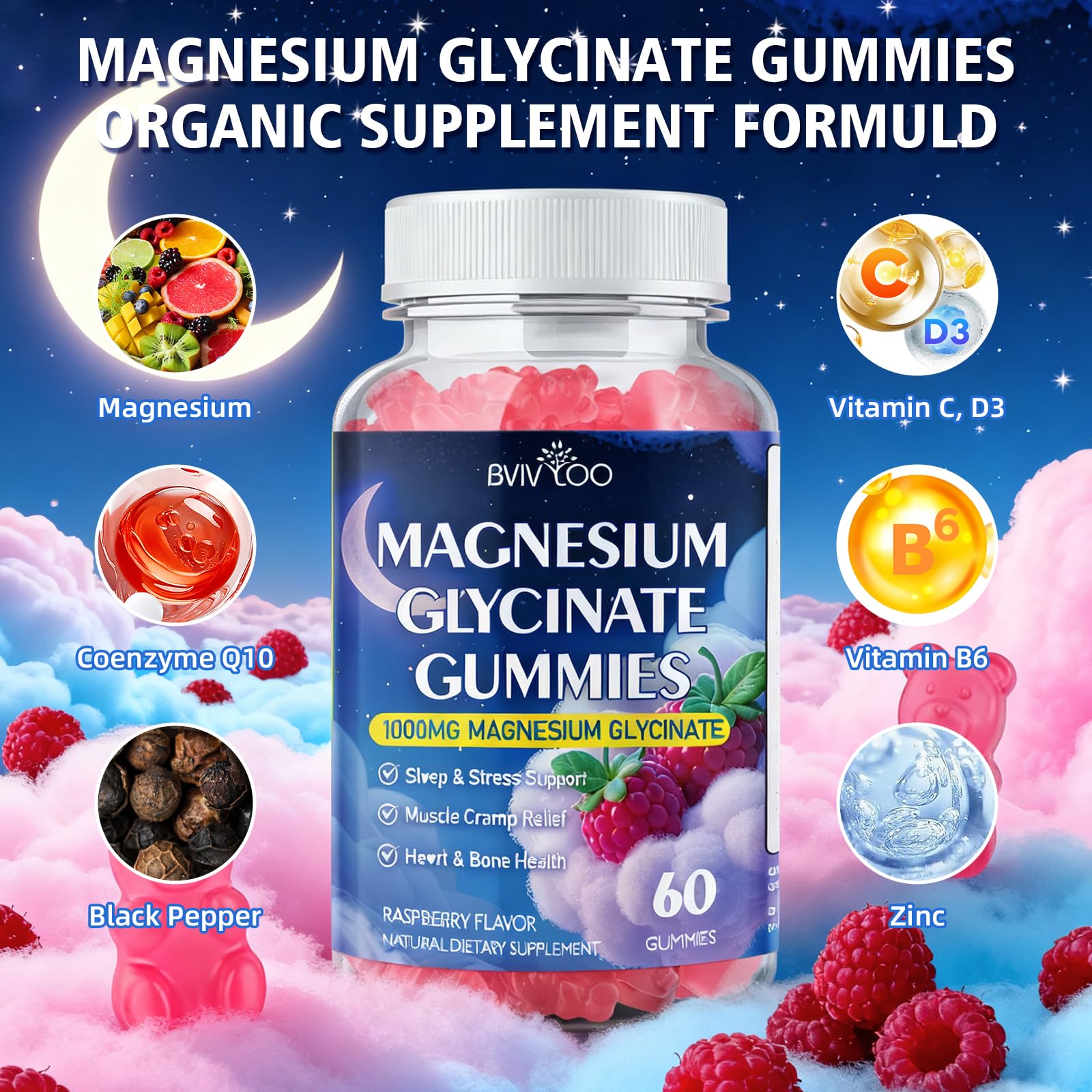 BVIVLOO gominolas magnesio glicinato uso diario vegano sin gluten