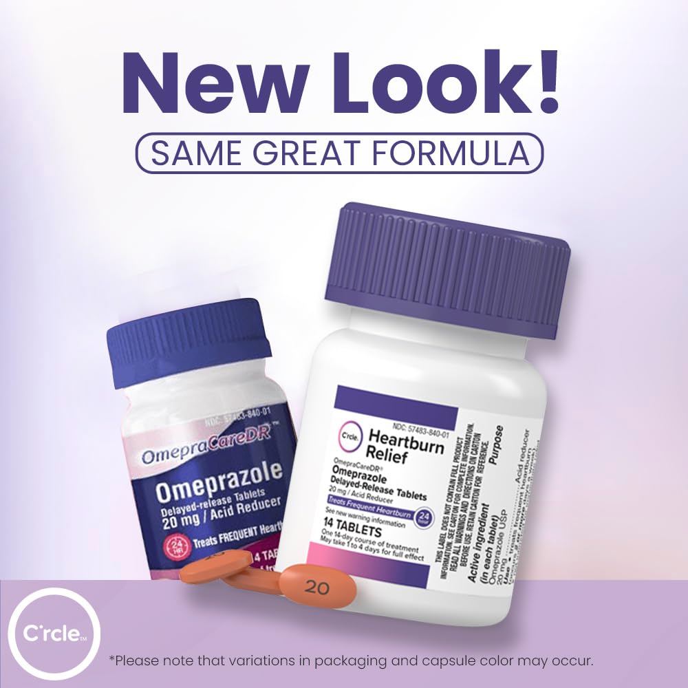Seis frascos de 14 pastillas de Omeprazol 20 mg, empaque práctico.