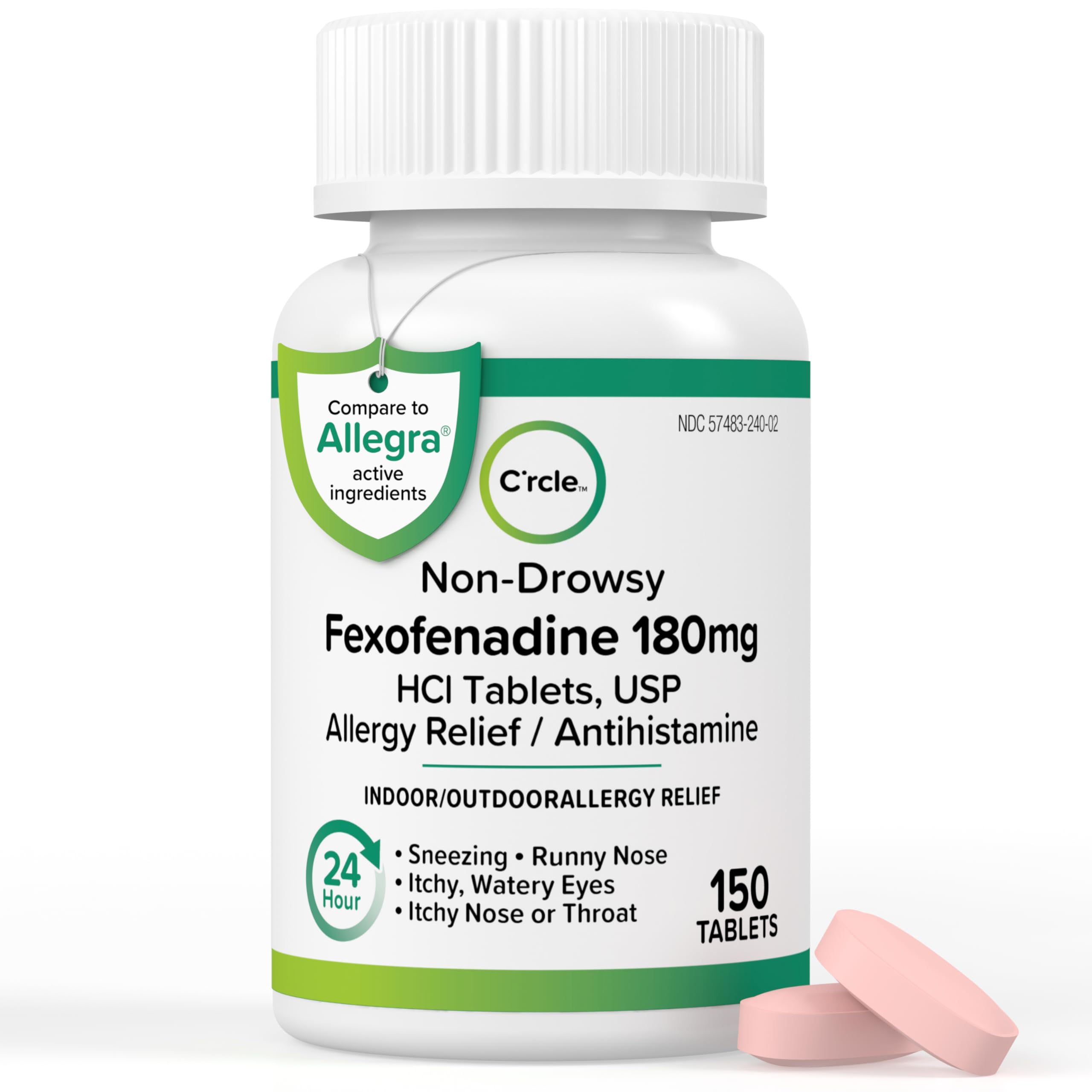 C'rcle Fexofenadina 180 mg: caja de 24 h para alivio de alergias.