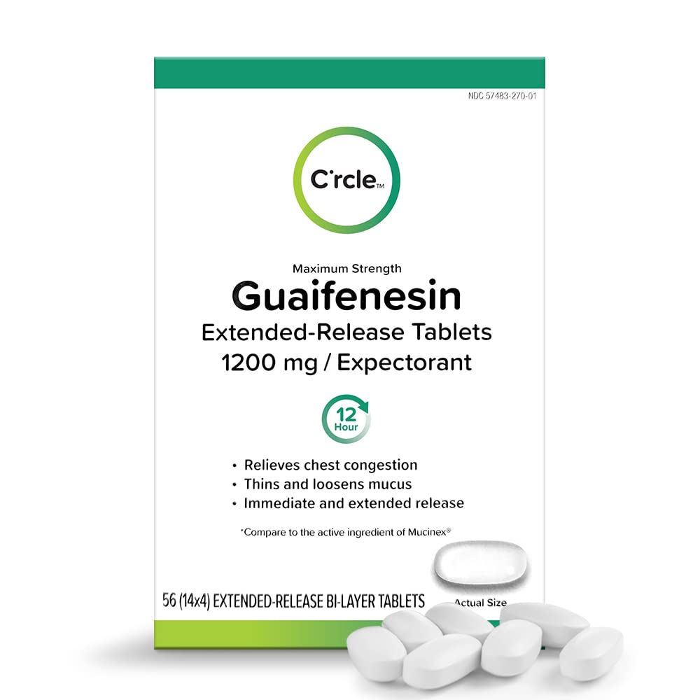 C'rcle Guaifenesin 1200 mg empaque frontal para alivio gradual de mucosidad.