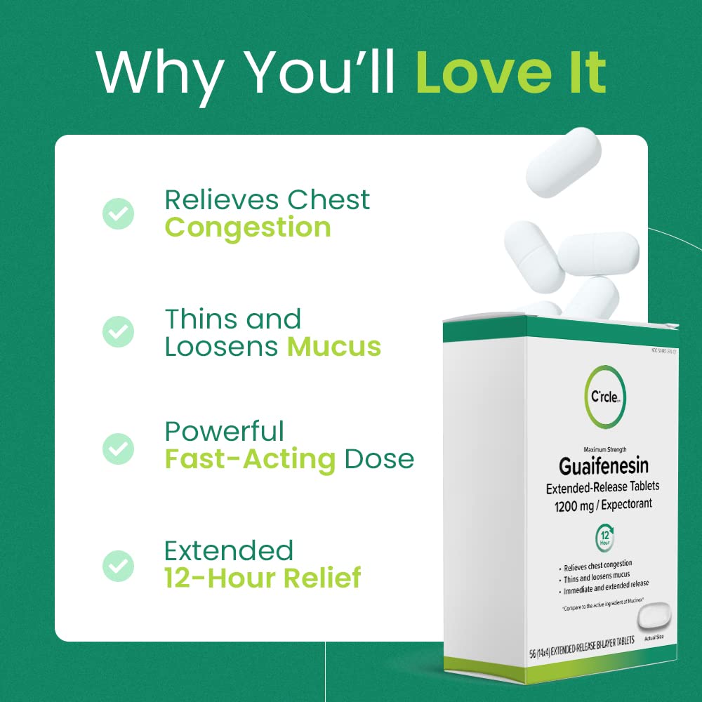 C'rcle Guaifenesin 1200 mg empaque trasero con indicaciones claras para uso diario.