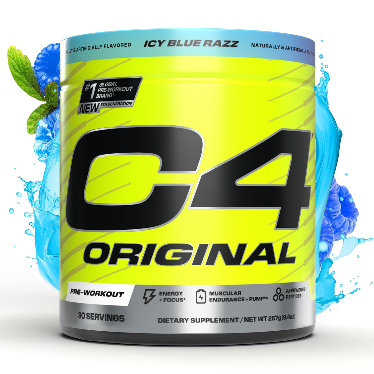 C4 Original, dosis de cafeína de 200 mg para energía explosiva en entrenamientos intensos.