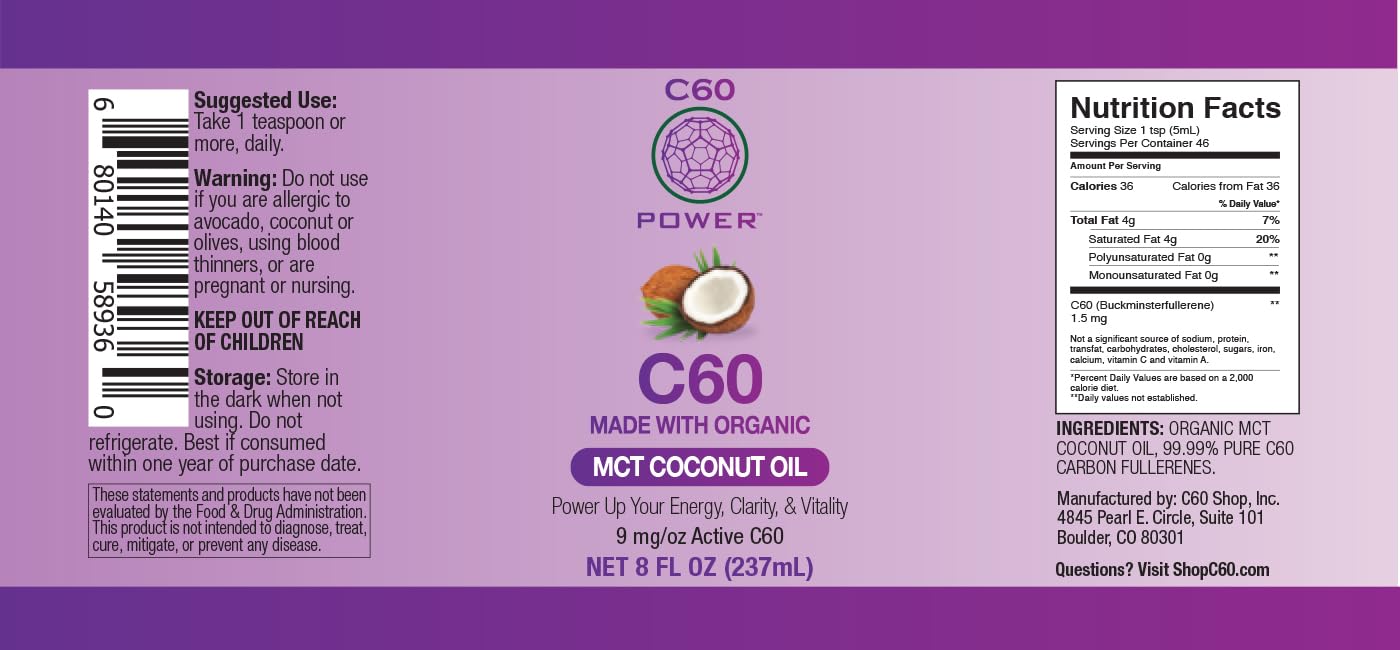 Detalle de la certificación de terceros en la etiqueta de C60 Purple Power.