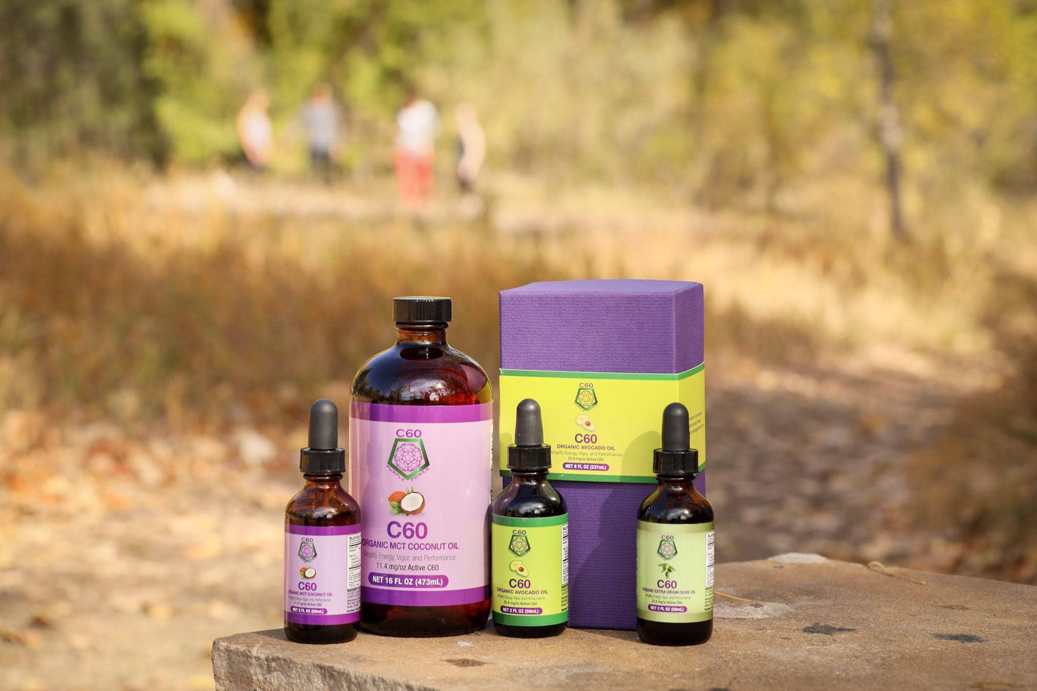 Empaque sostenible de C60 Purple Power para consumo consciente.