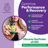 Etiqueta de C60 Purple Power resalta pureza y certificación.