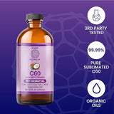 Rótulo de C60 Purple Power enfocado en energía y claridad.