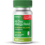 Cabinet Cetirizina 10 mg frente al envase: alivio diurno de alergias.