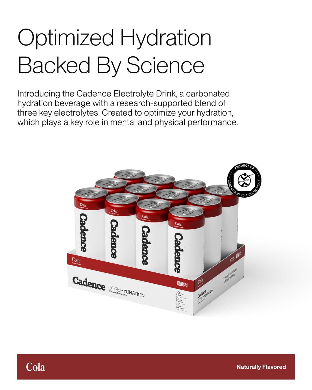 Cadence etiqueta detallada muestra sodio, potasio y magnesio para rendimiento diario.