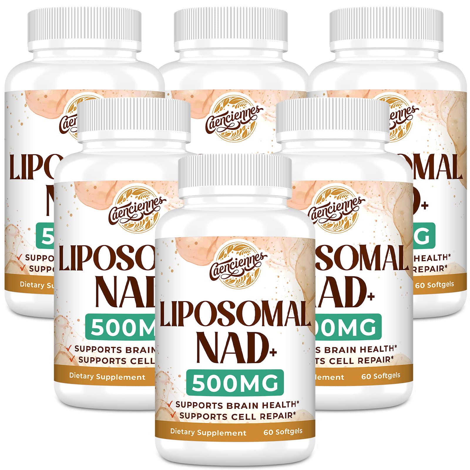 Caenciennes Liposomal NAD+ botella vertiendo para energía diaria