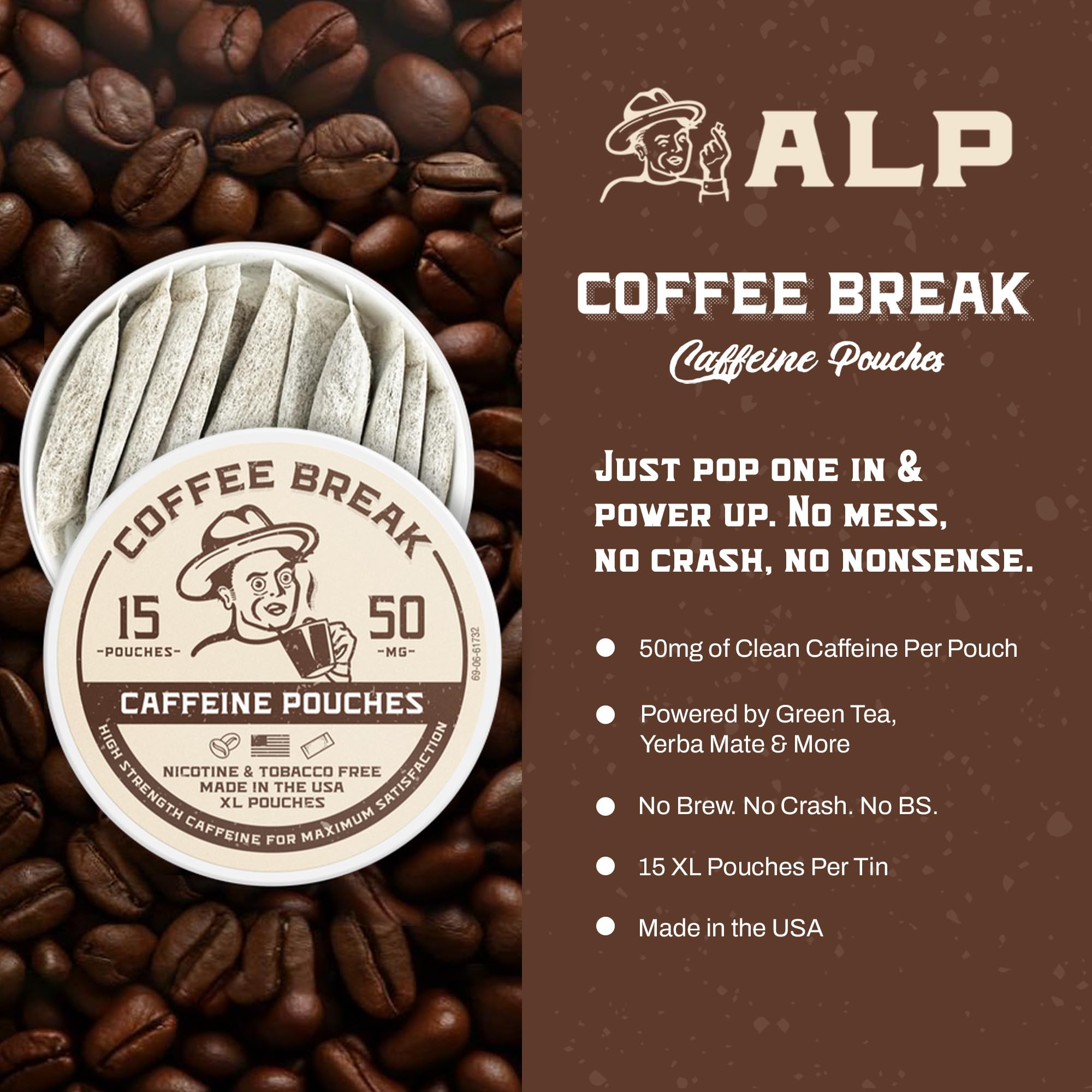 Caffeine Break: empaque premium enfocado en la visualización clara del producto.